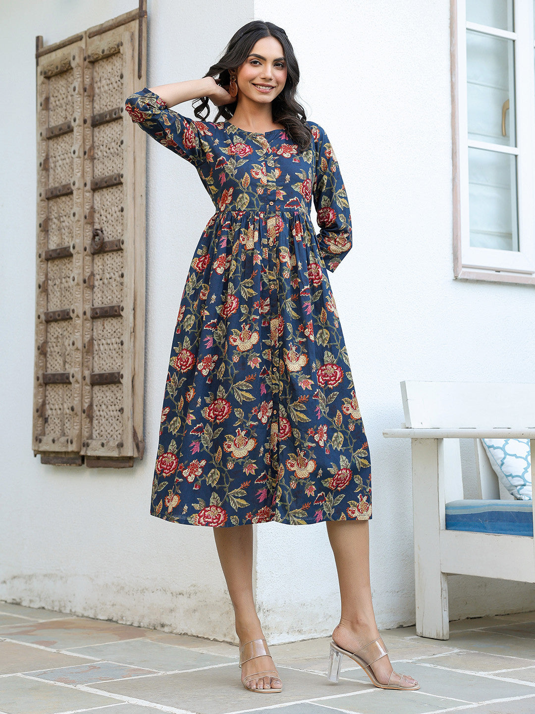 Women A-line Blue Midi/Calf Length Dress Amy's Cart Women A-line Blue Midi/Calf Length Dress Amy's Cart