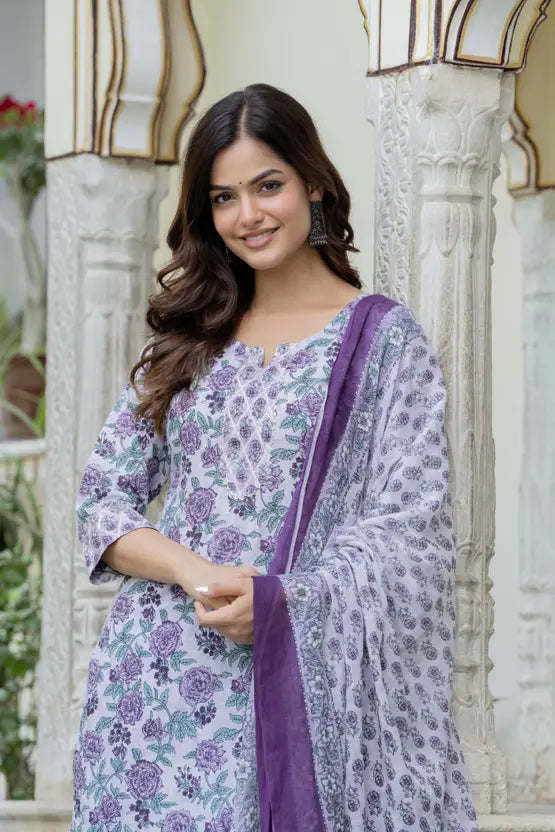 Women Pure Cotton Kurta Pant Dupatta Set