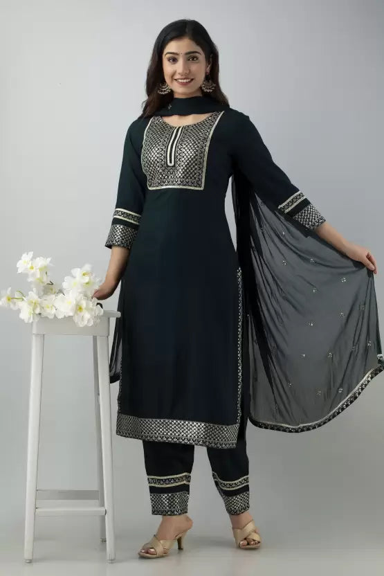 Women Viscose Rayon Teal Blue Kurta and Palazzo Set