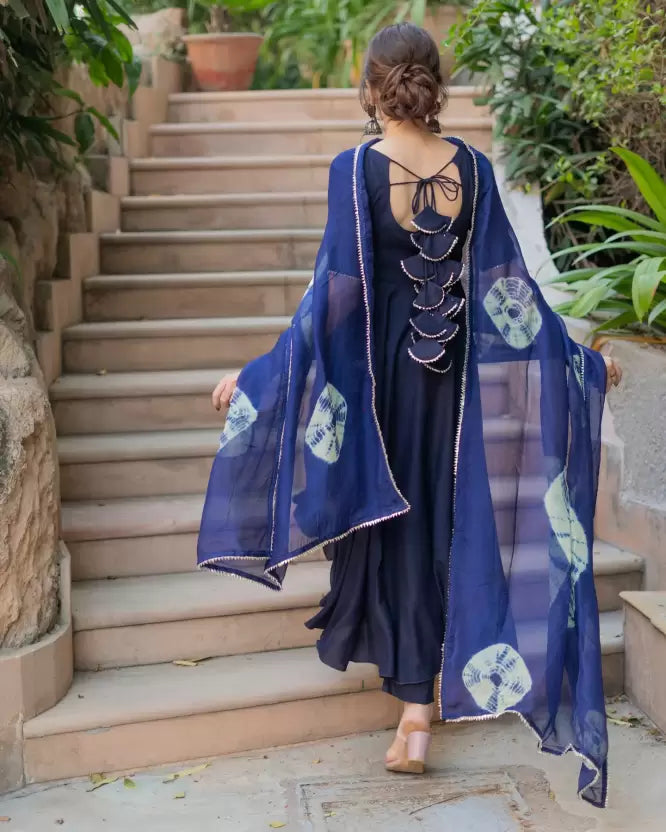 Women Blue Anarkali Kurta set with Shawl