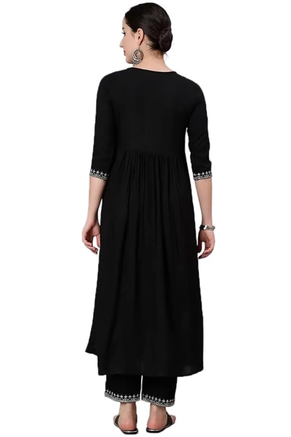 Women's Black Embroidered Nyra Kurta and Pant Set