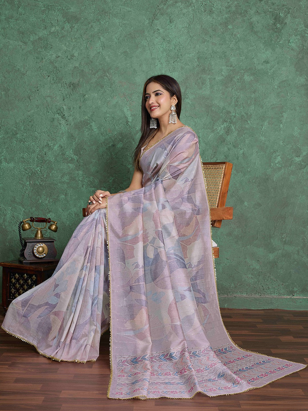 Sequinned Silk Blend Saree