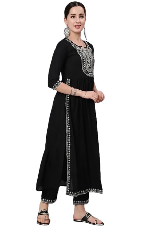Women's Black Embroidered Nyra Kurta and Pant Set