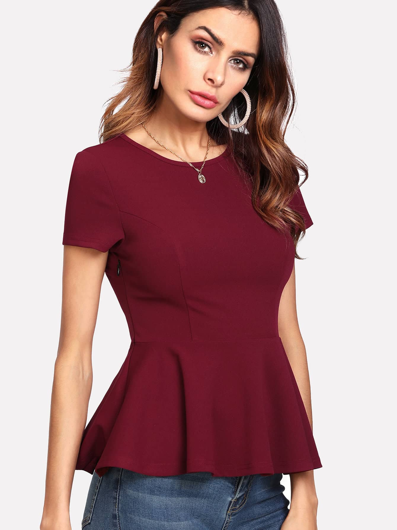 Zipper Side Peplum Top