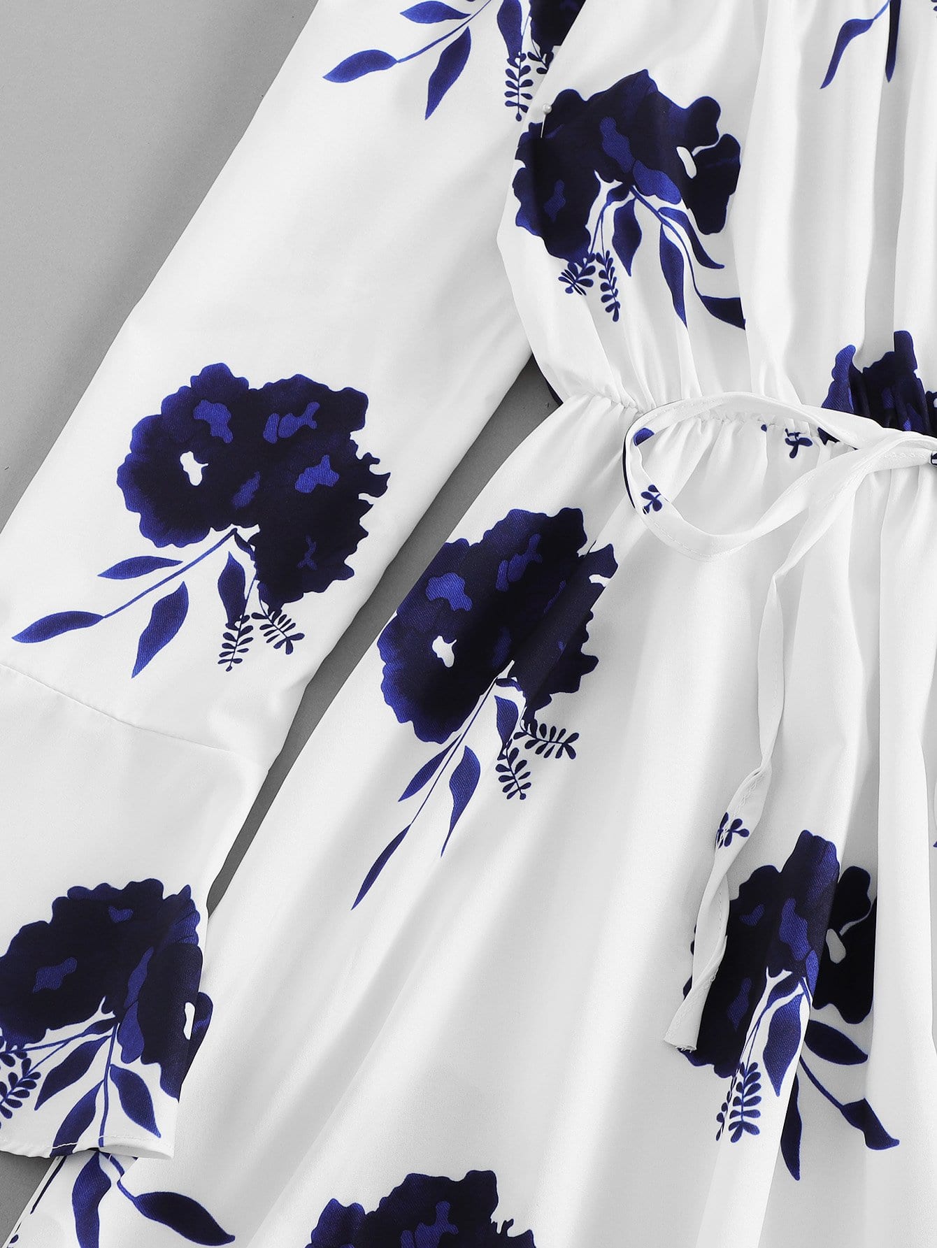 Flounce Sleeve Drawstring Waist Floral Dress