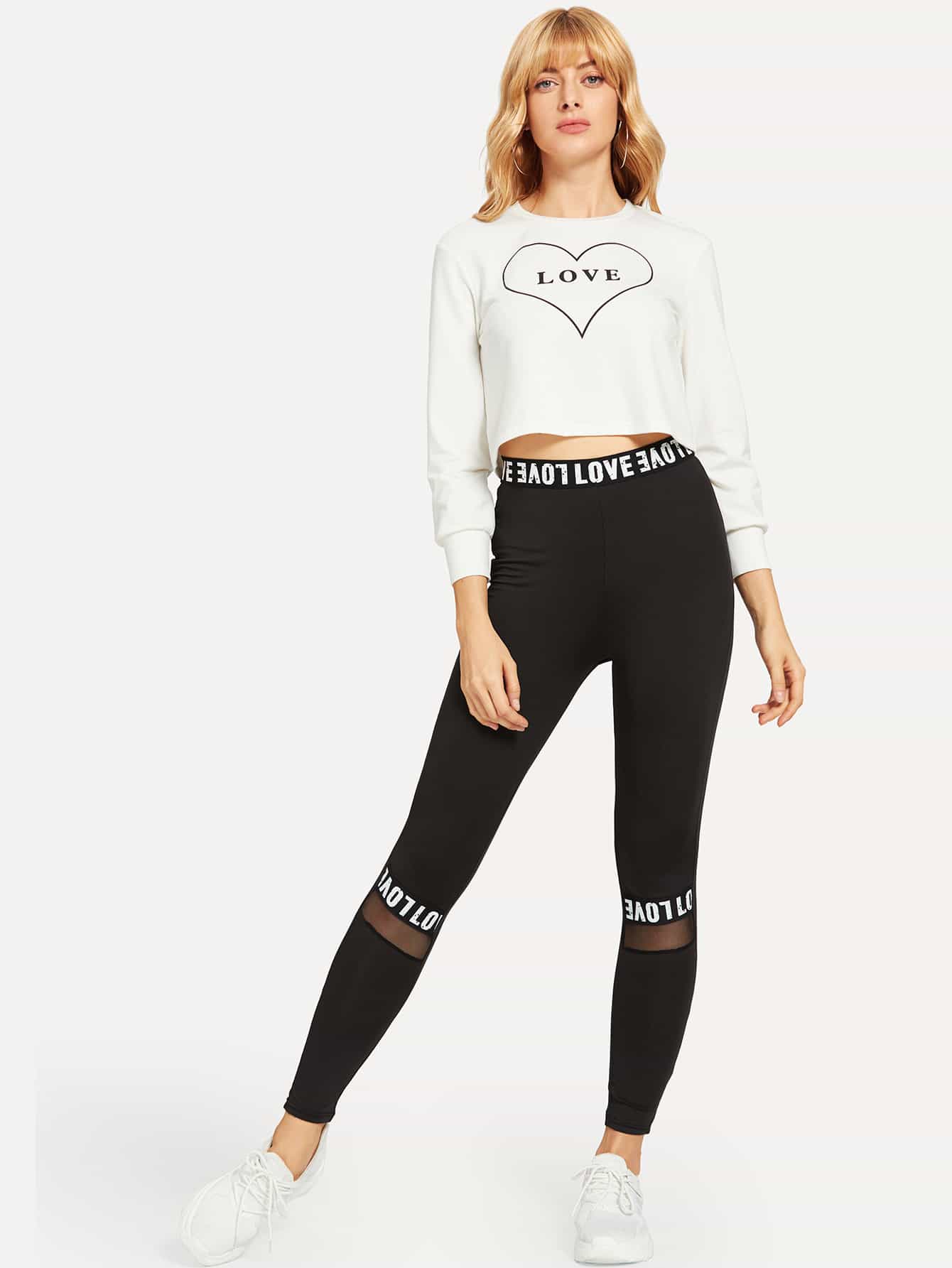 Mesh Insert Letter Tape Leggings