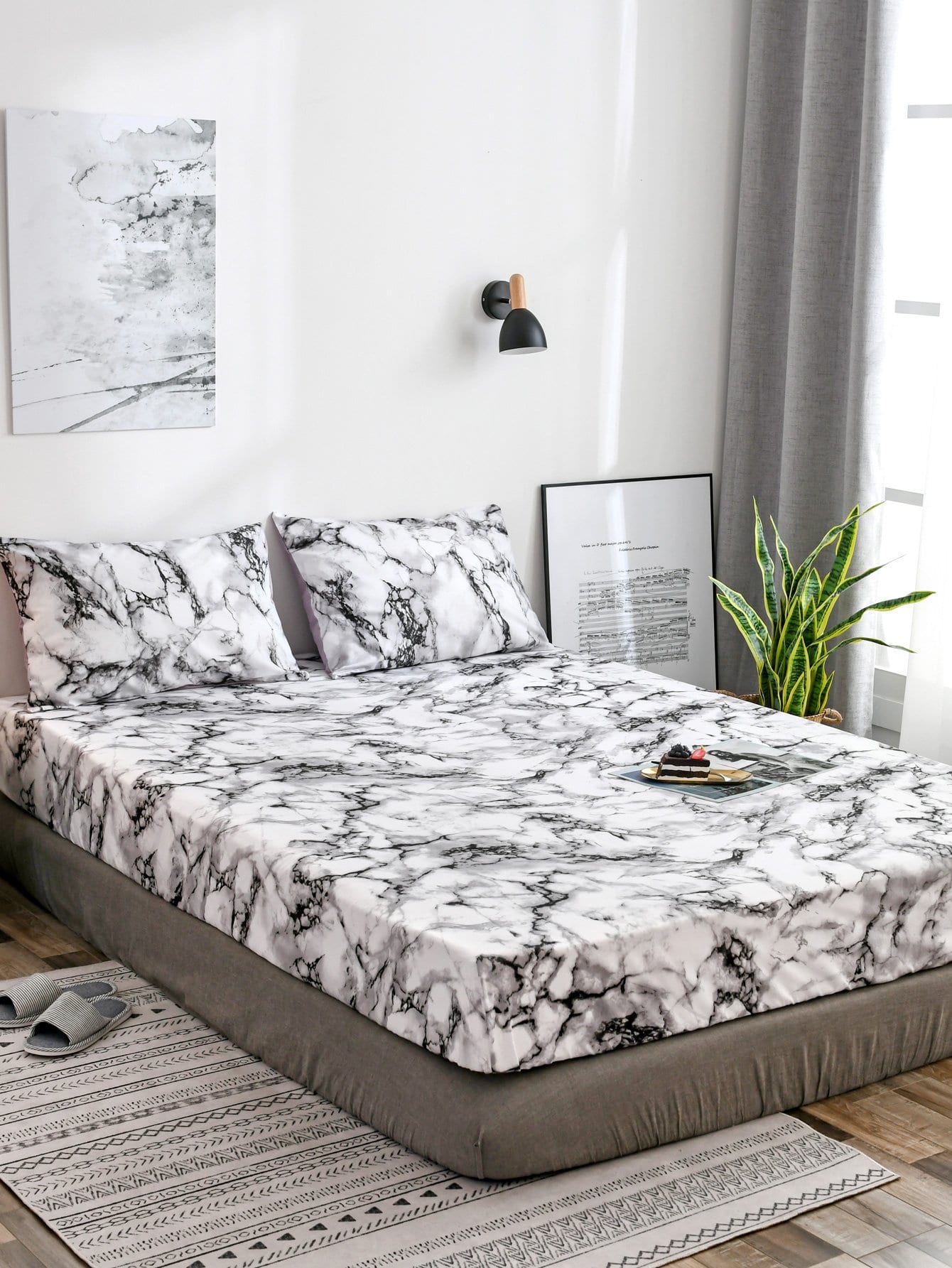 Marble Print Fitted Sheet 1PC