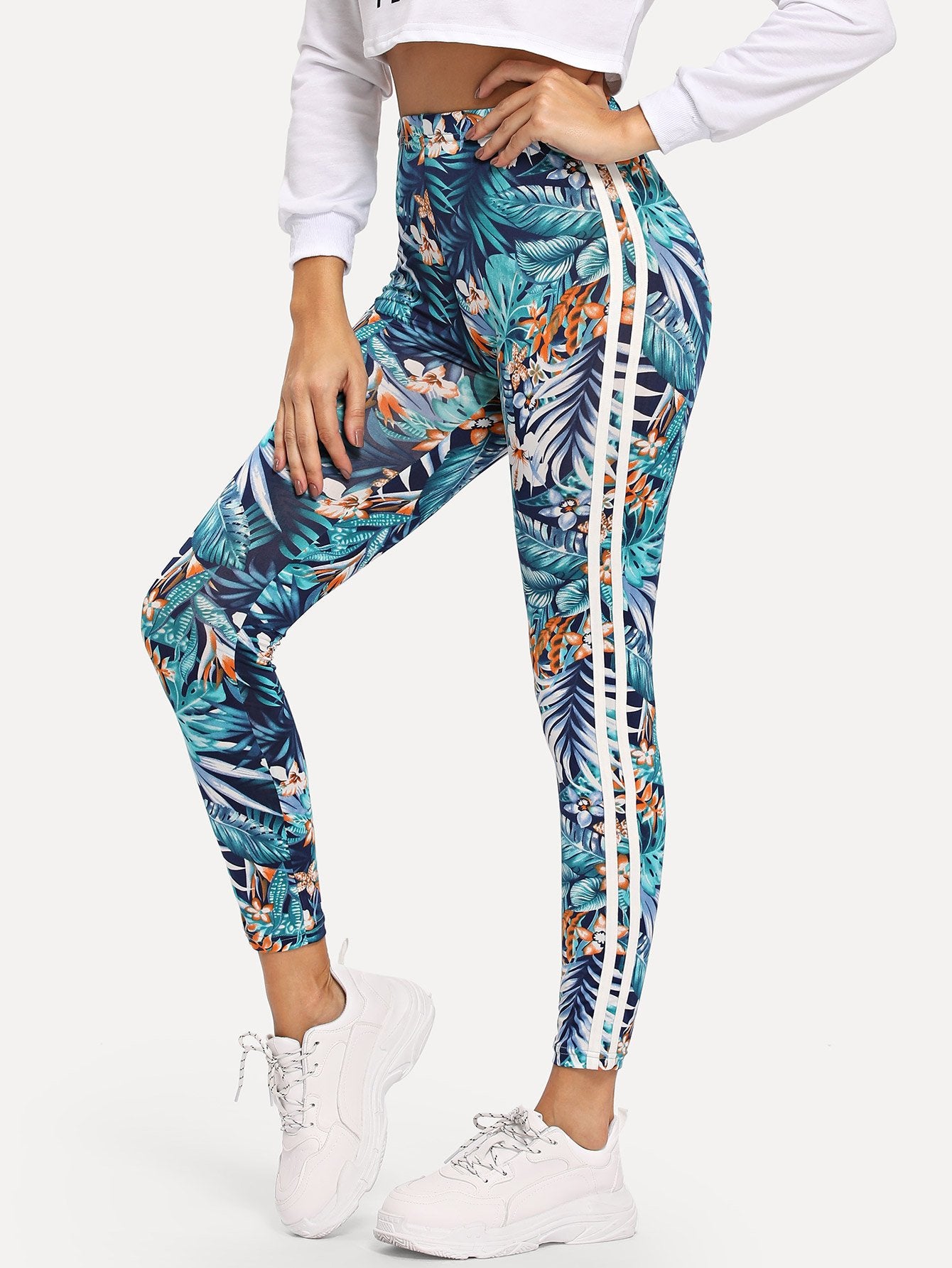 High Waist Tropical Print Leggings | Amy's Cart Singapore