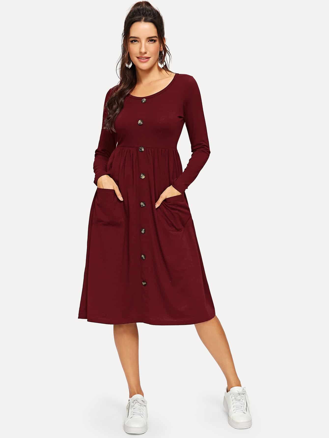 Tortoise Button Front Pocket Dress