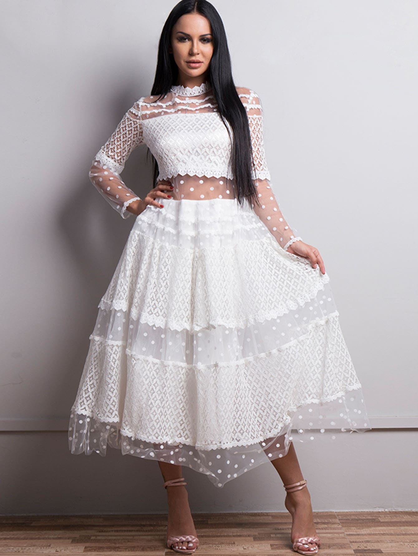 Sheer Panel Fit & Flare Mesh and Lace Dress Amy's Cart Sheer Panel Fit & Flare Mesh and Lace Dress Amy's Cart