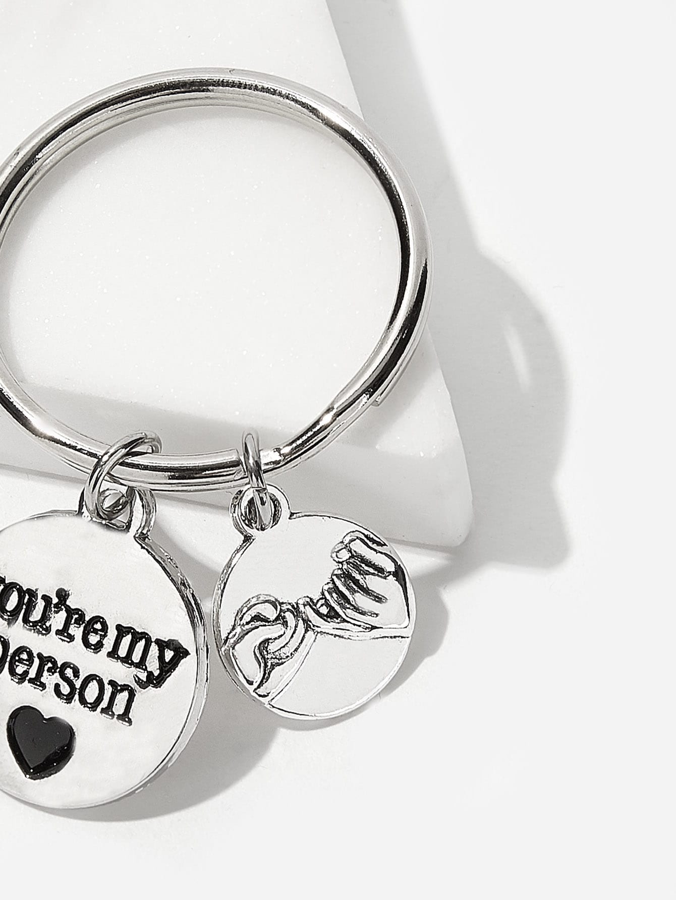 Slogan & Hand Pattern Metal Charm Keychain