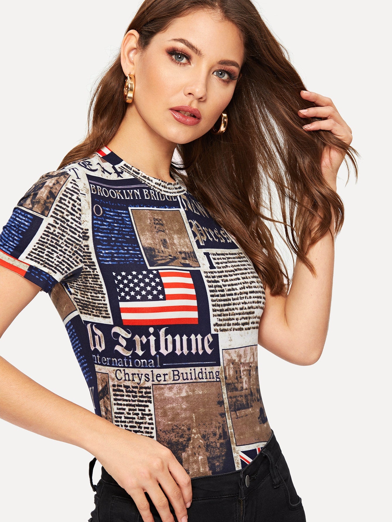 Newspaper Print Form Fitting Tee