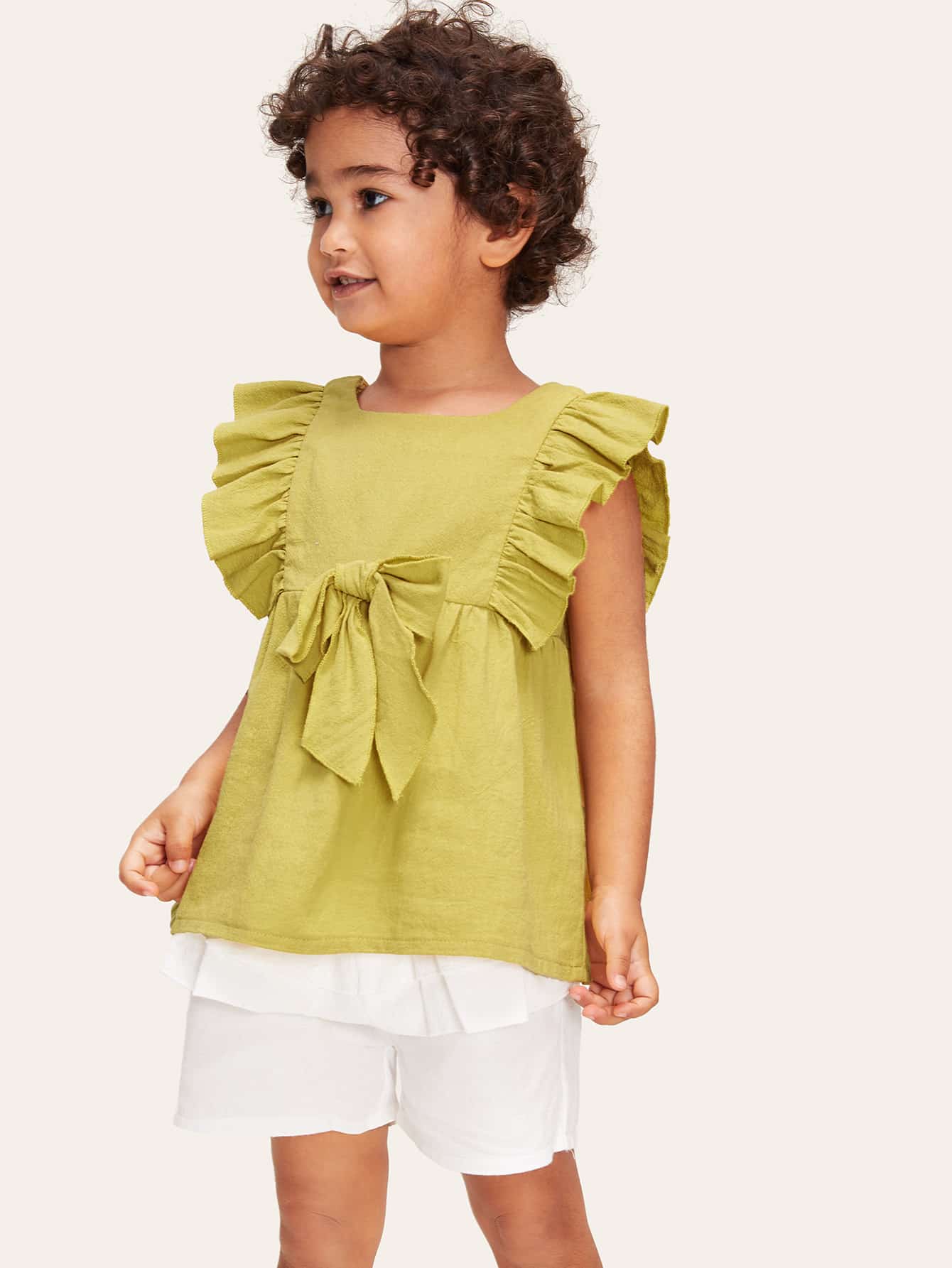 Toddler Girls Ruffle Armhole Bow Detail Top