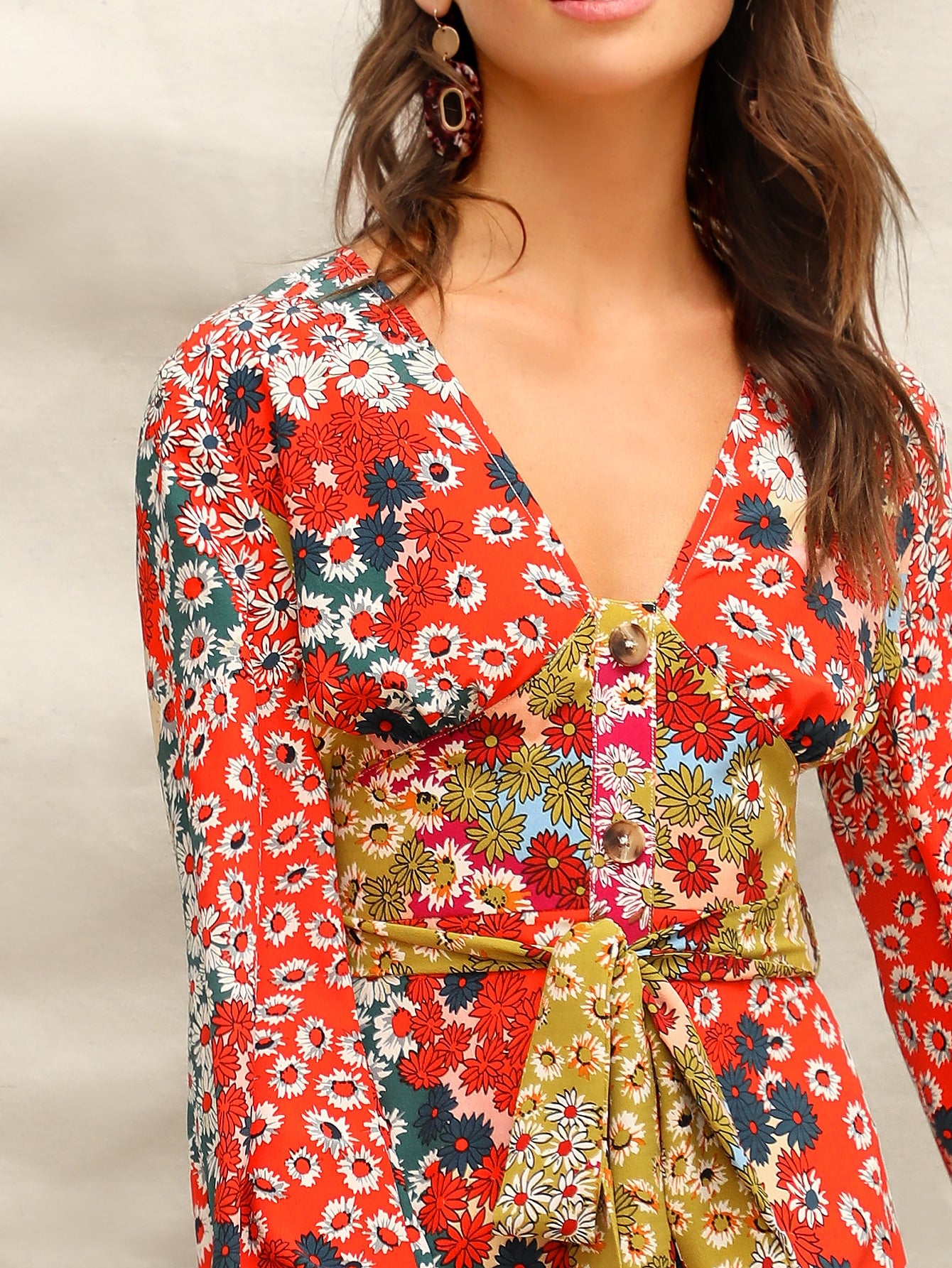Button Front Floral Belted Dress | Amy's Cart Singapore