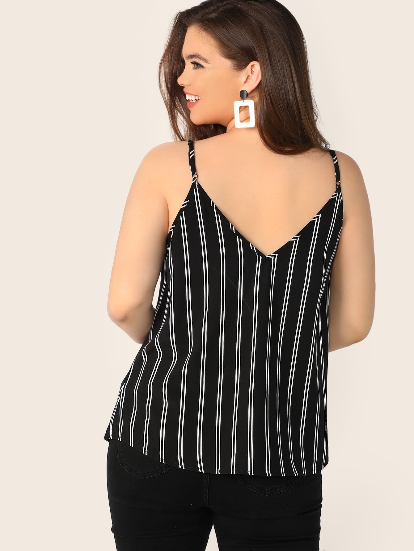 Plus V-back Pinstripe Cami Top