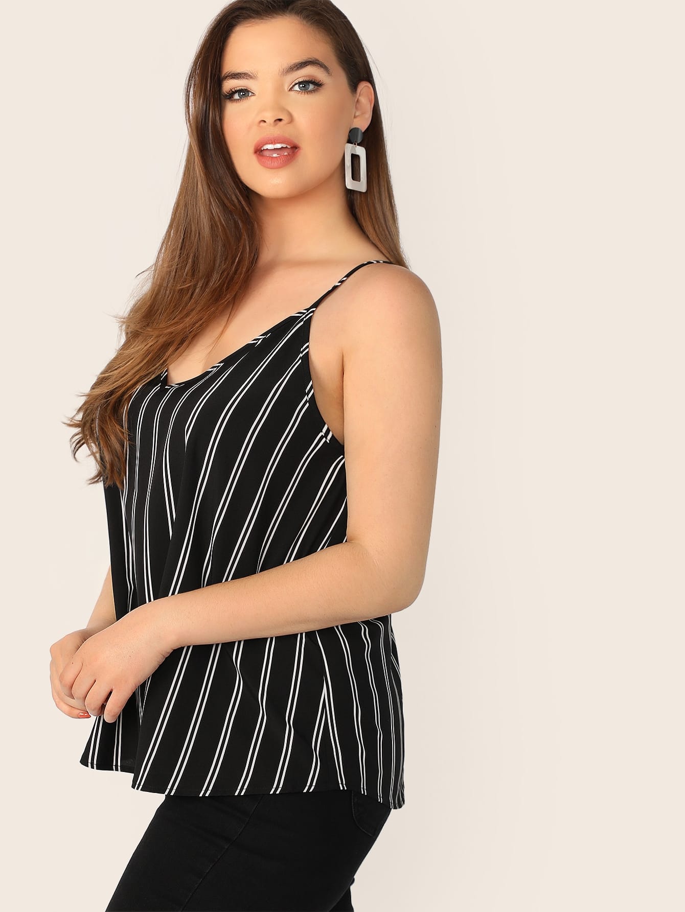 Plus V-back Pinstripe Cami Top