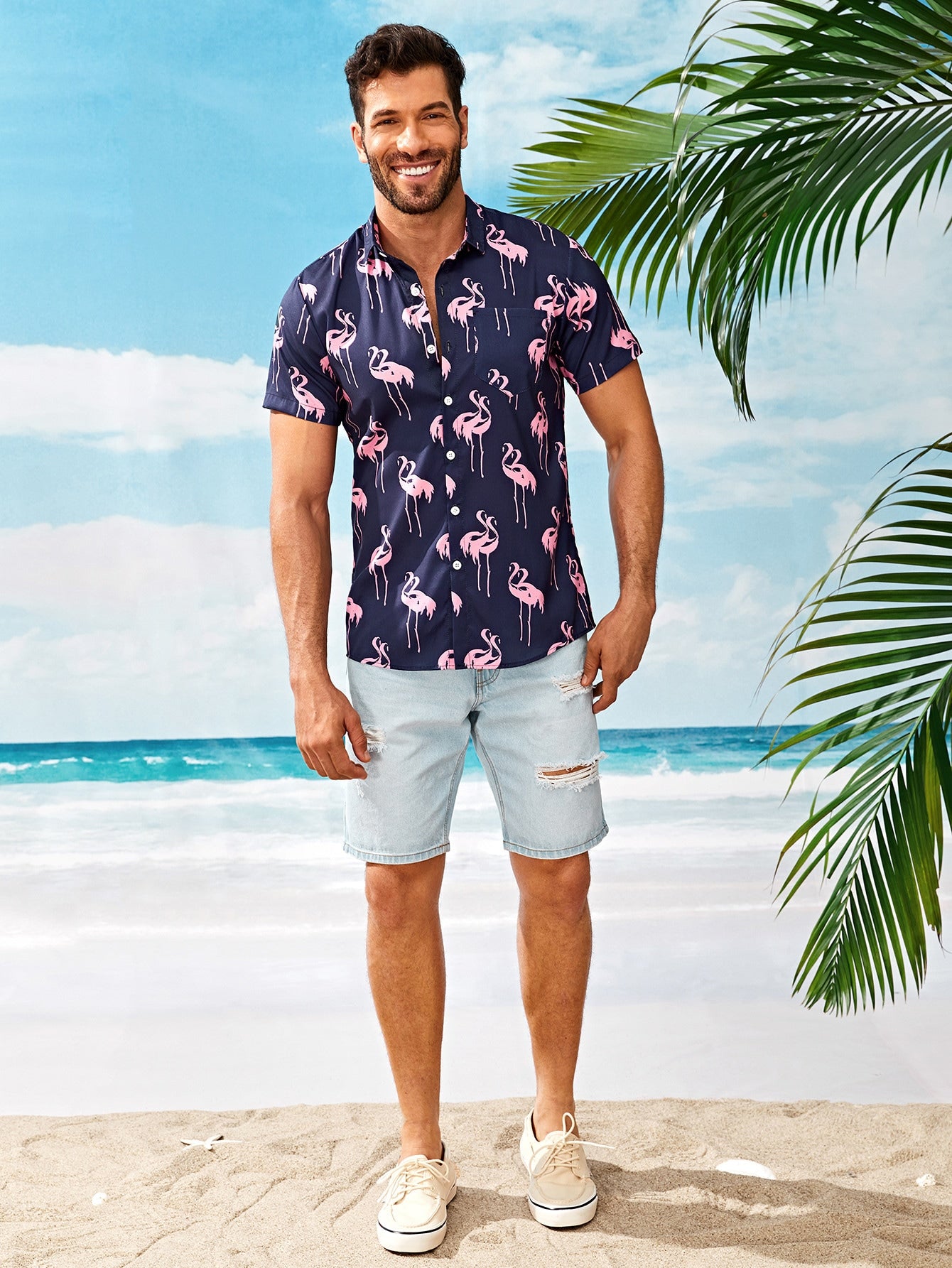 Men Flamingo Print Shirt