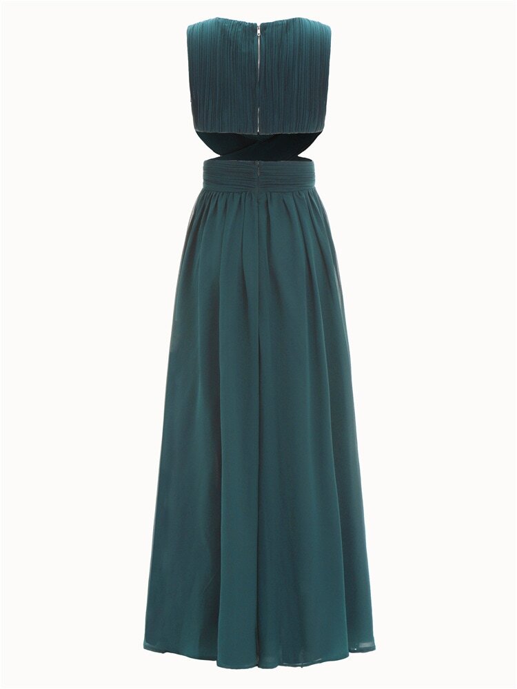 Open Back Ruched Top Flowy Prom Dress