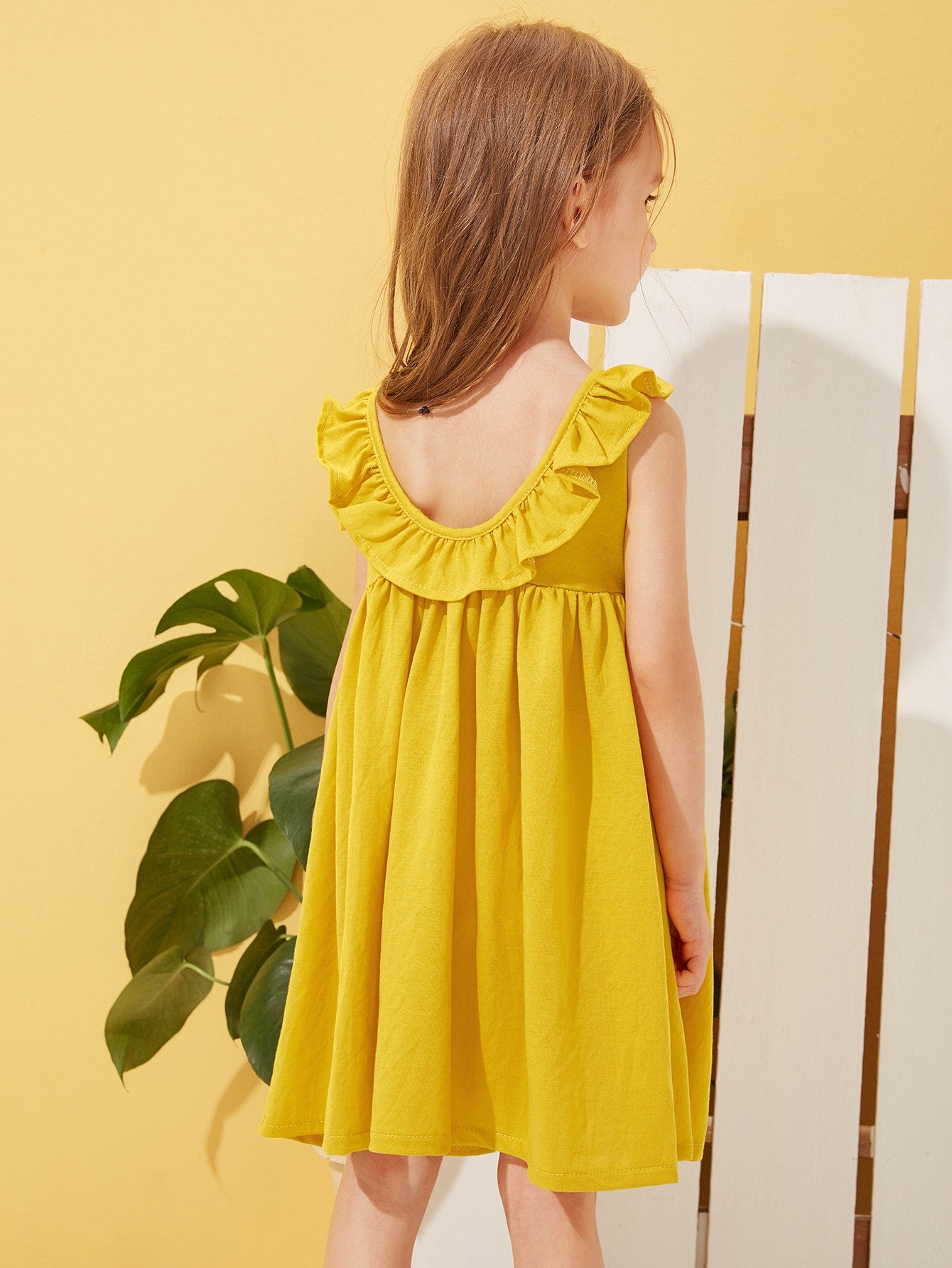 Toddler Girls Ruffle Trim Button Front Tea Dress