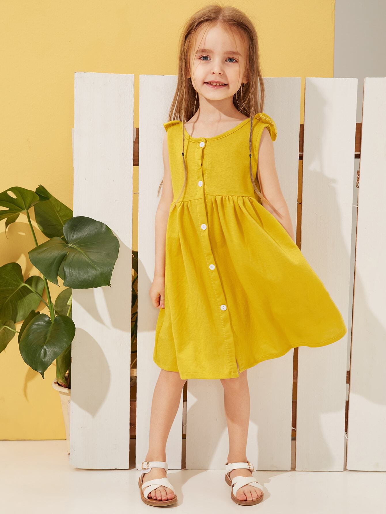 Toddler Girls Ruffle Trim Button Front Tea Dress
