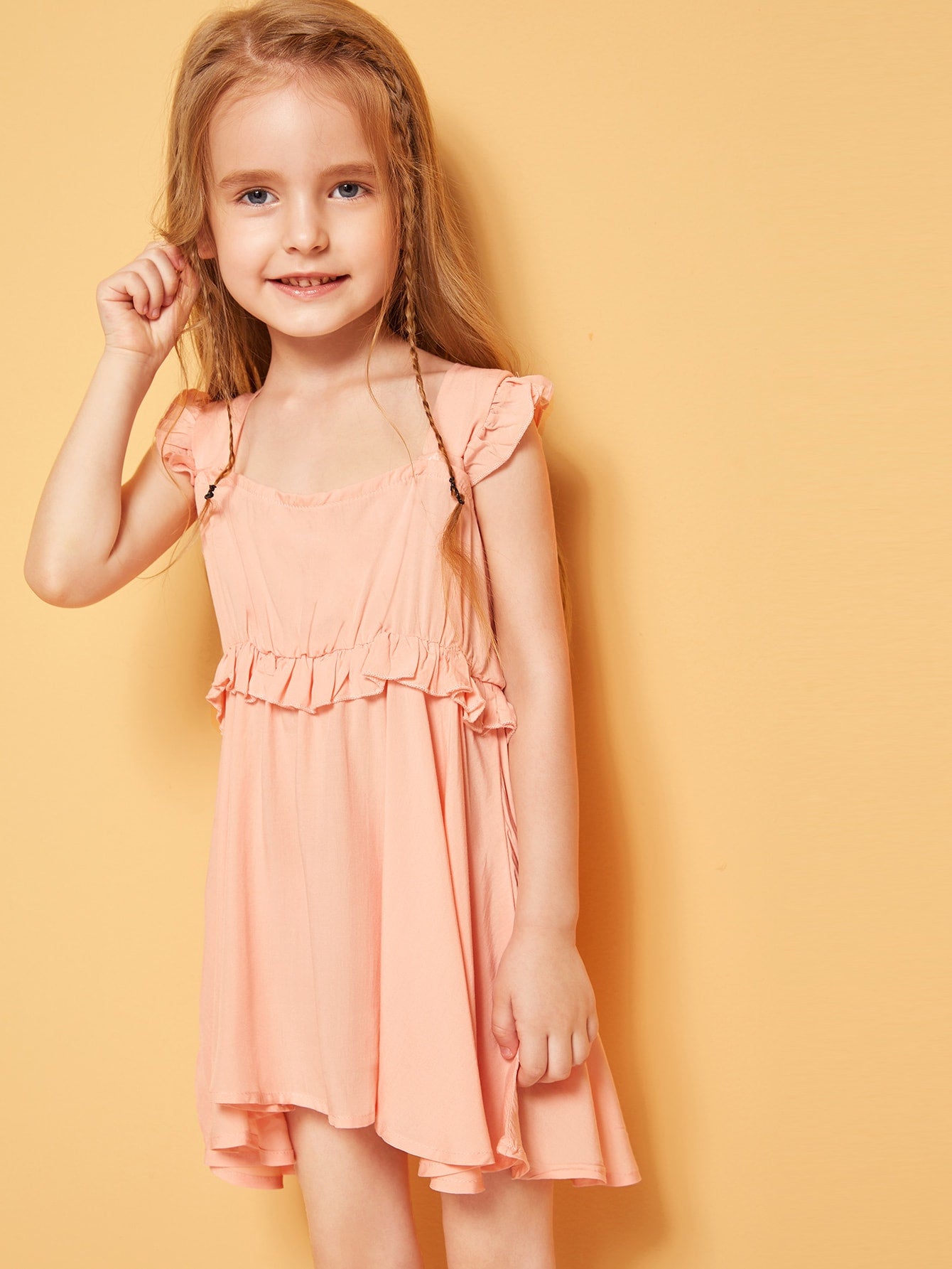 Toddler Girls Square Neck Ruffle Trim Dress