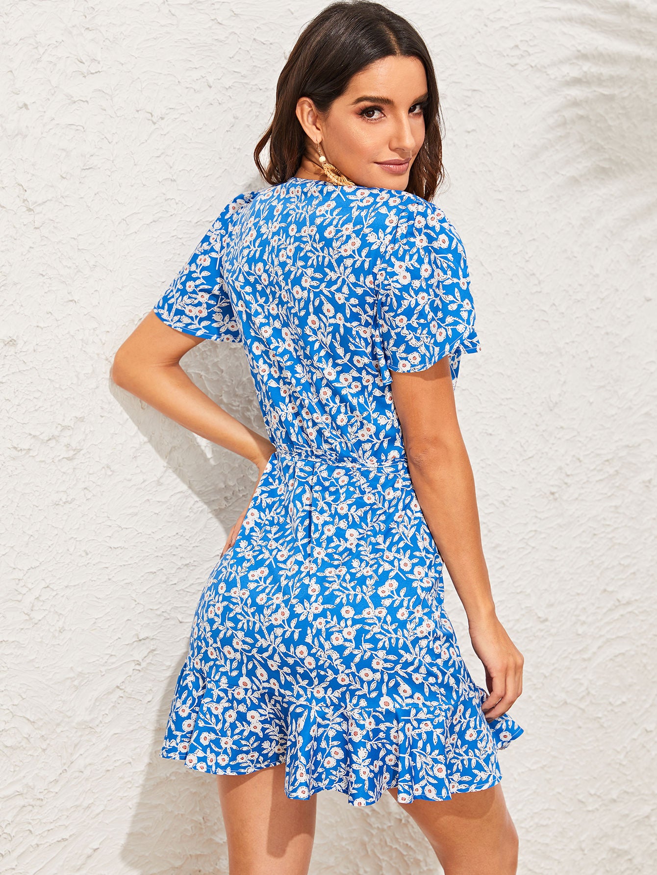 Flutter Sleeve Tie Side Flippy Hem Wrap Dress