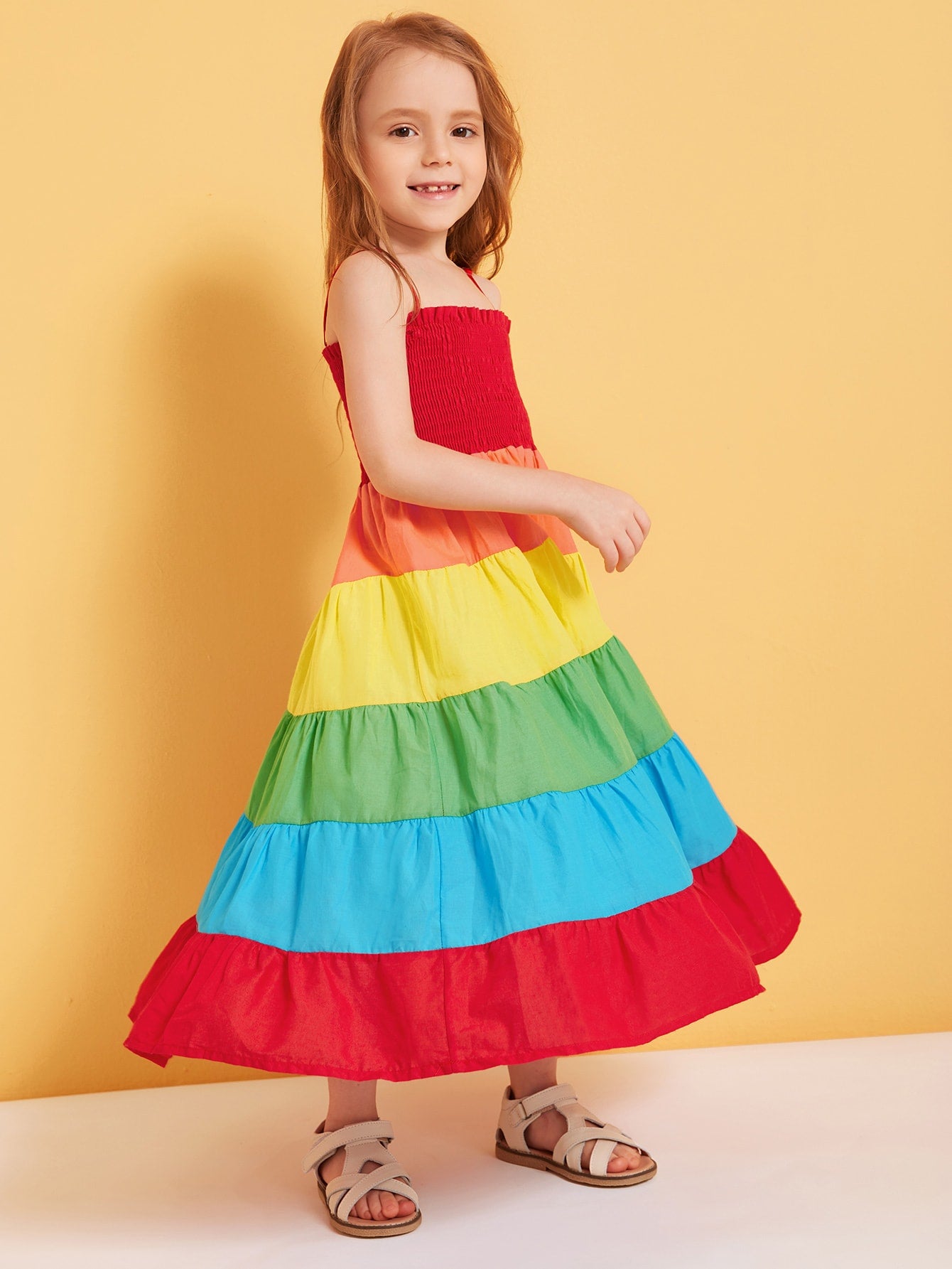Toddler Girls Rainbow Shirred Cami Dress