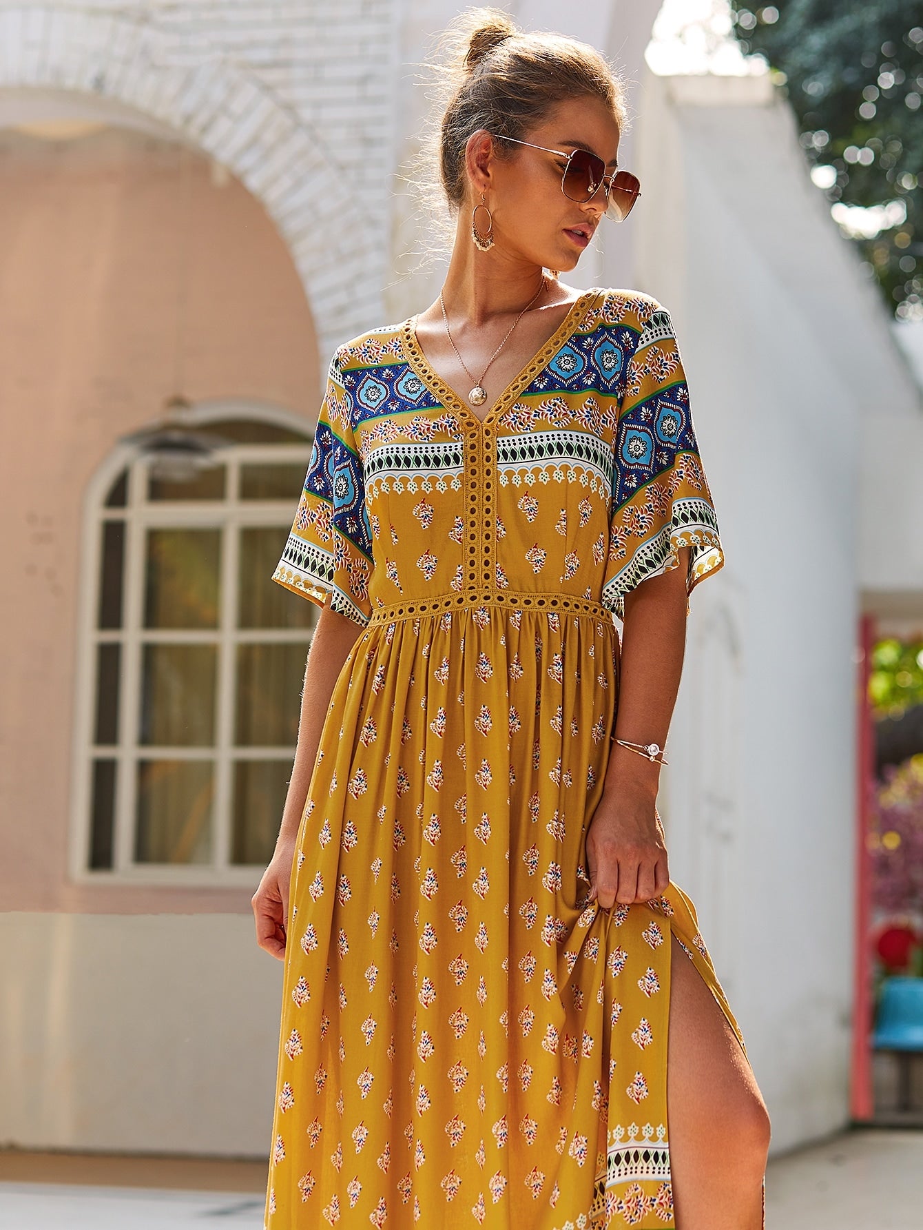 Tribal Print Split Thigh Dress