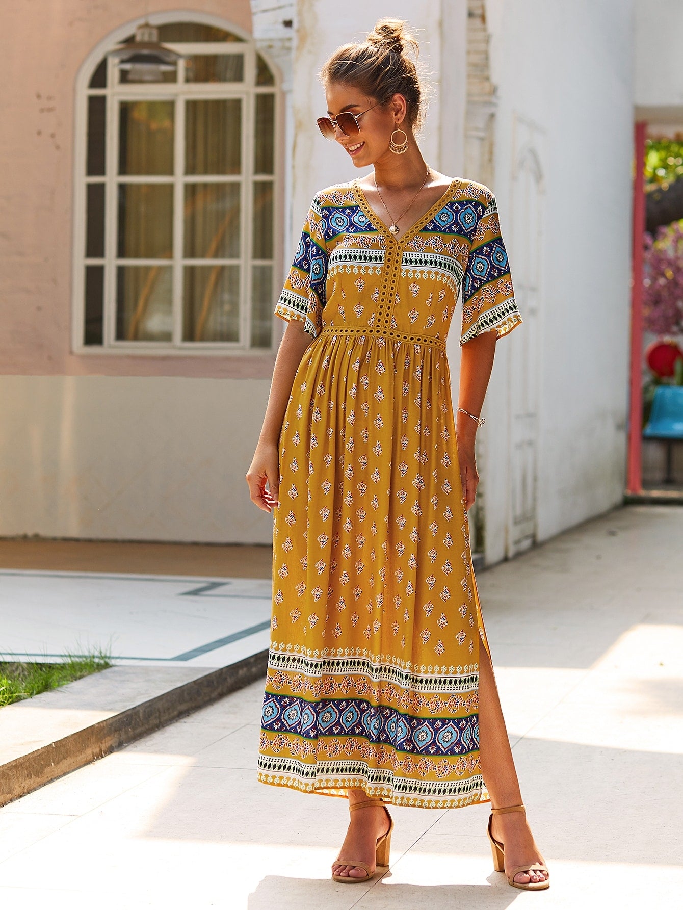 Tribal Print Split Thigh Dress