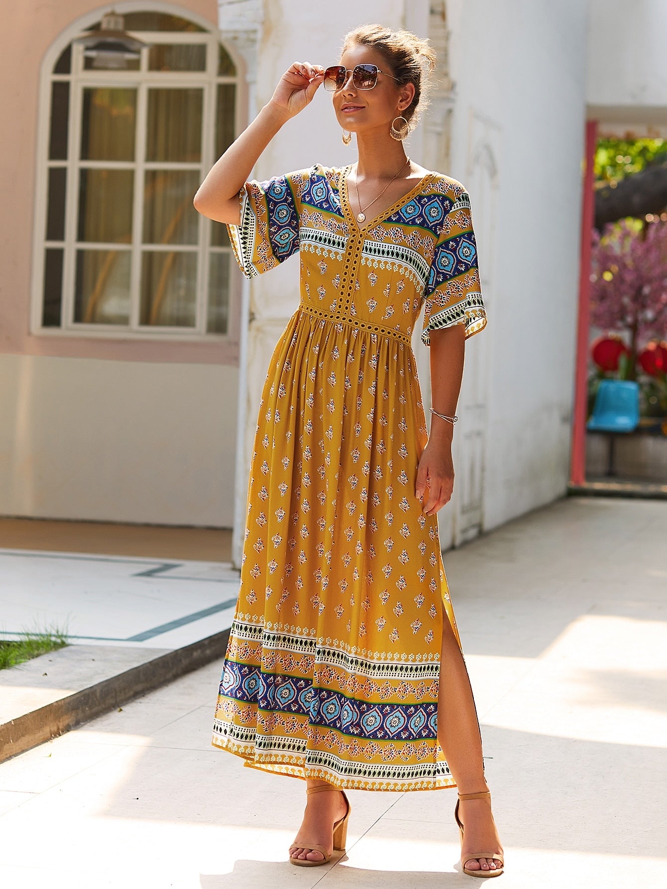 Tribal Print Split Thigh Dress