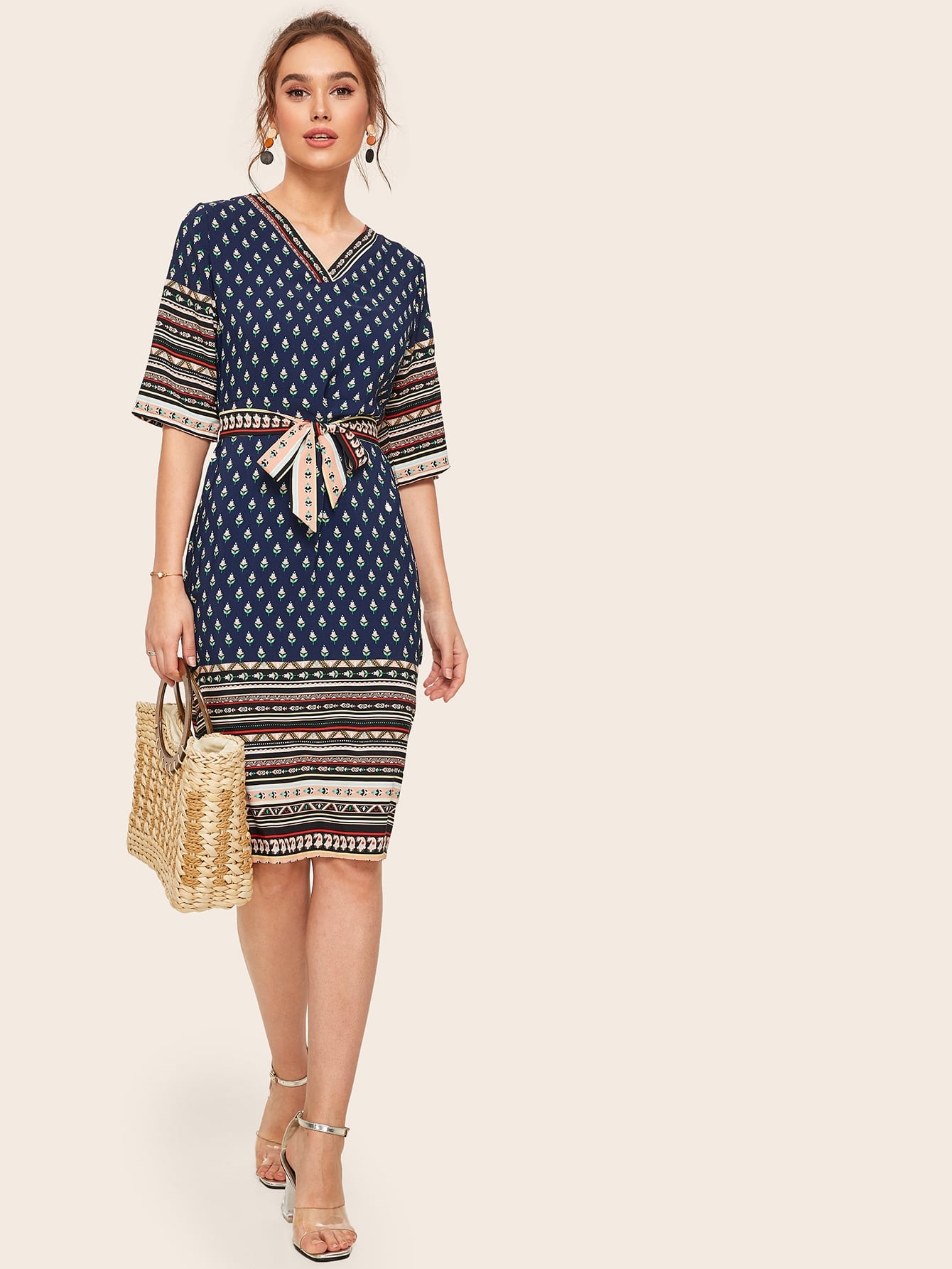 Tribal Print Belted Midi Dress Amy's Cart Tribal Print Belted Midi Dress Amy's Cart