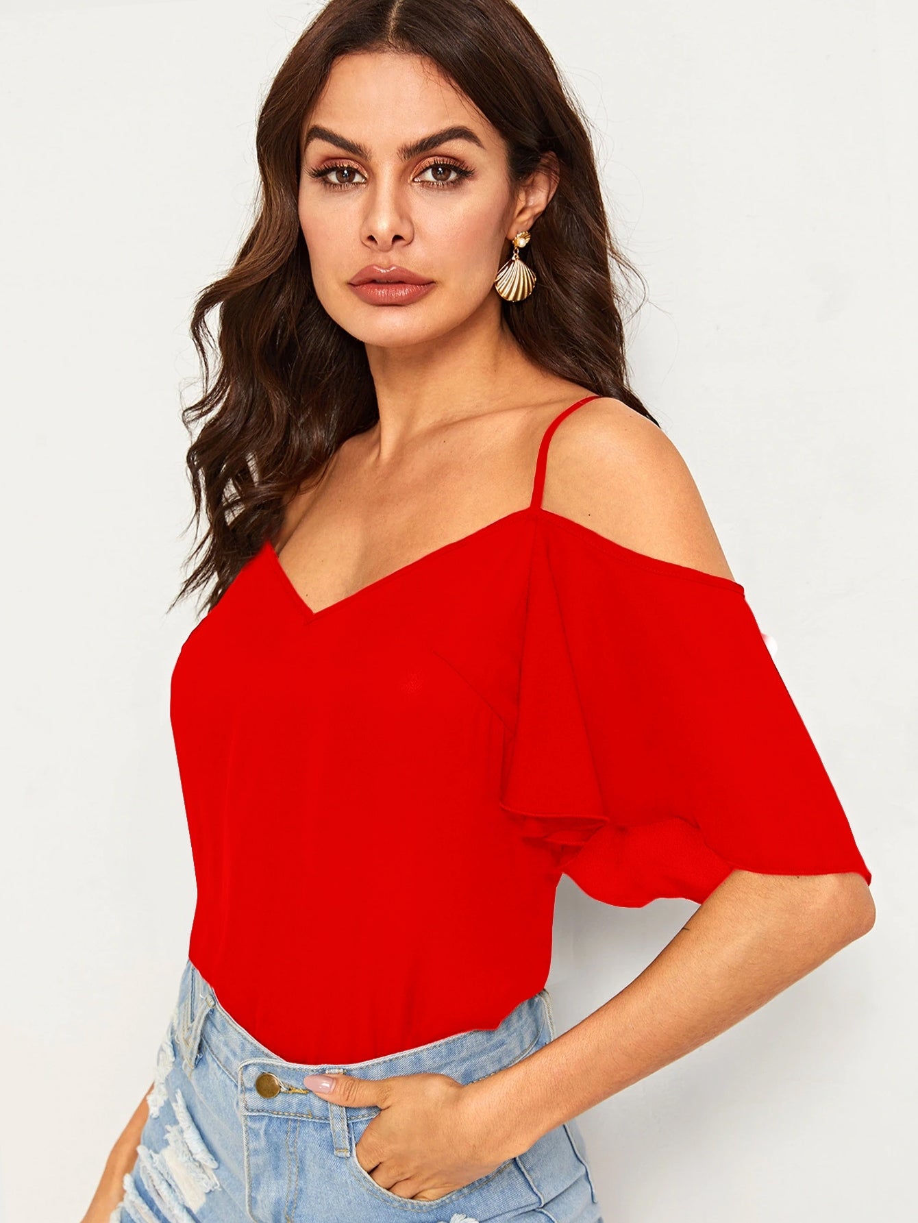 Cold Shoulder Flutter Sleeve Top