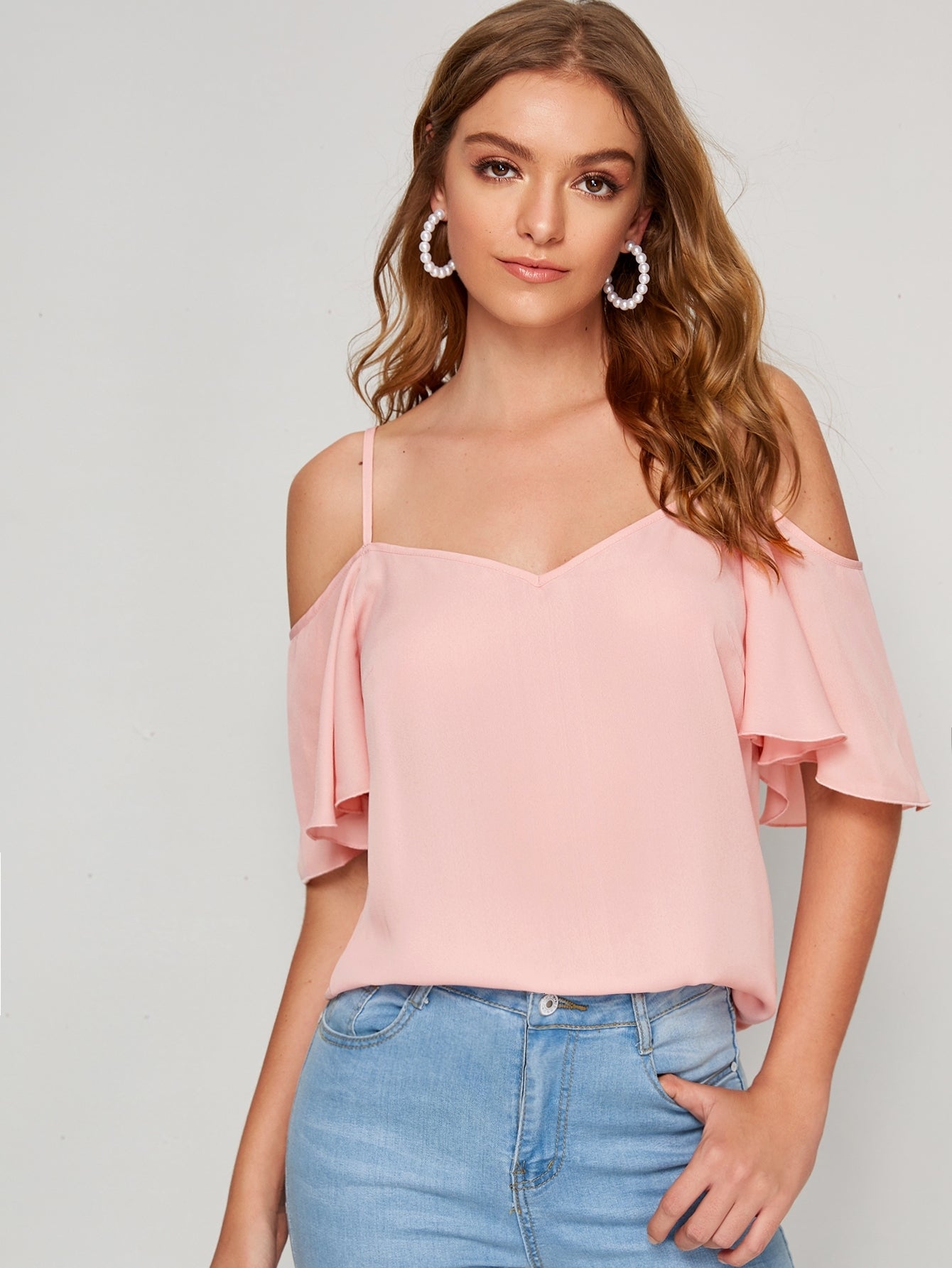 Cold Shoulder Flutter Sleeve Top