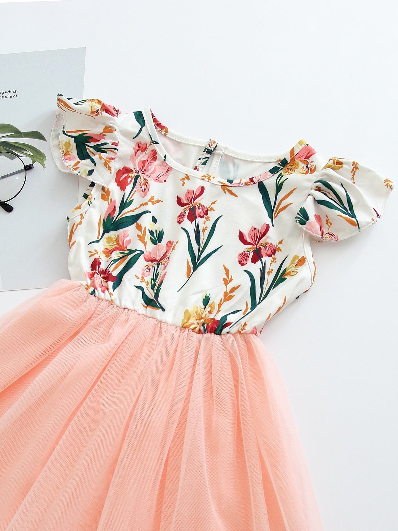 Toddler Girls Floral Print Contrast Mesh A-line Dress