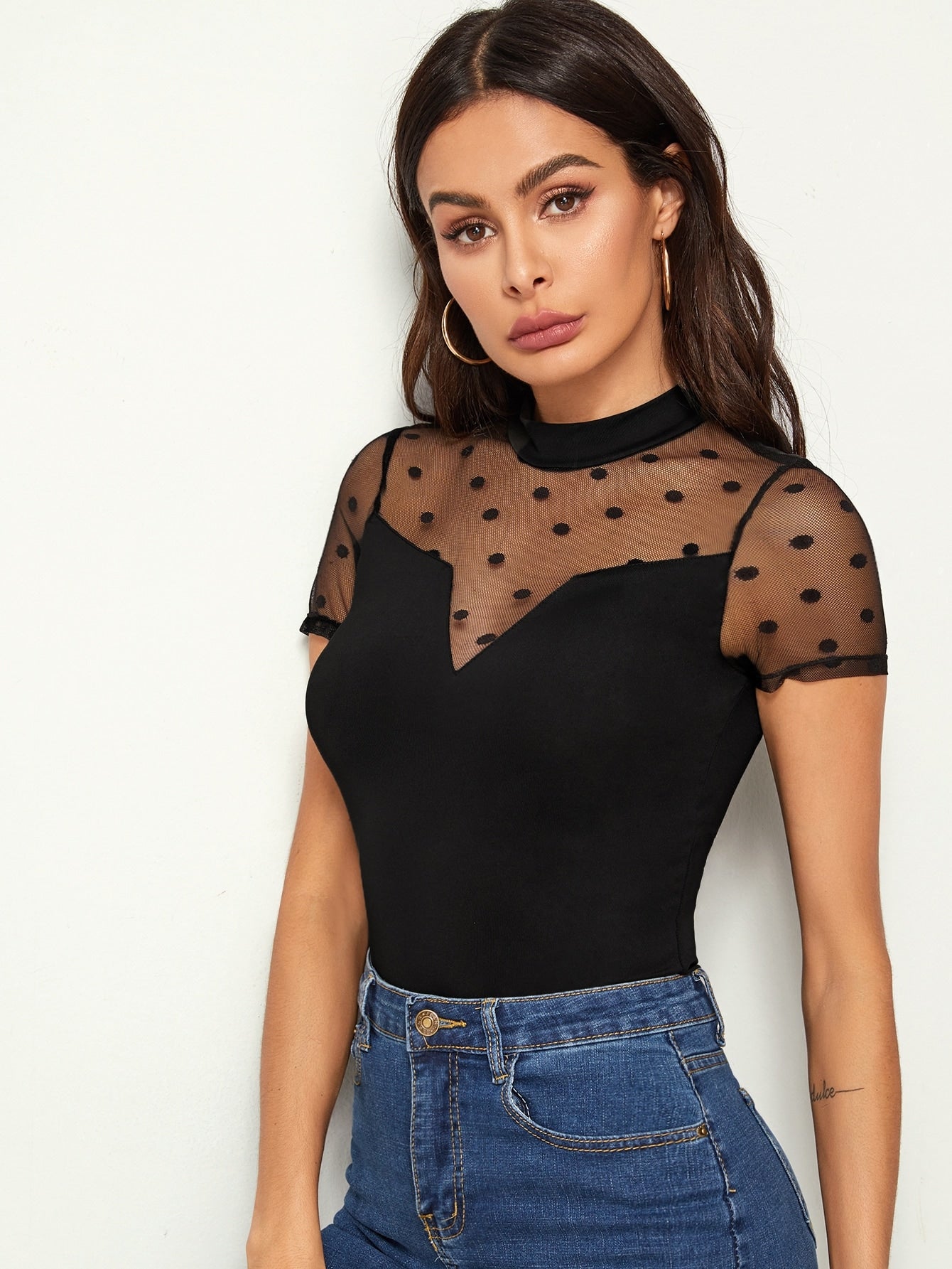 Dobby Mesh Yoke Fitted Top