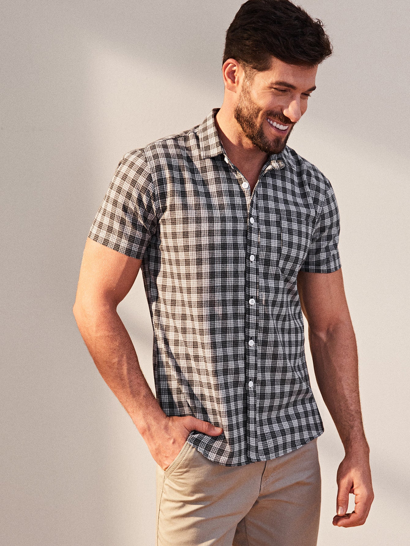 Men Gingham Button Front Shirt