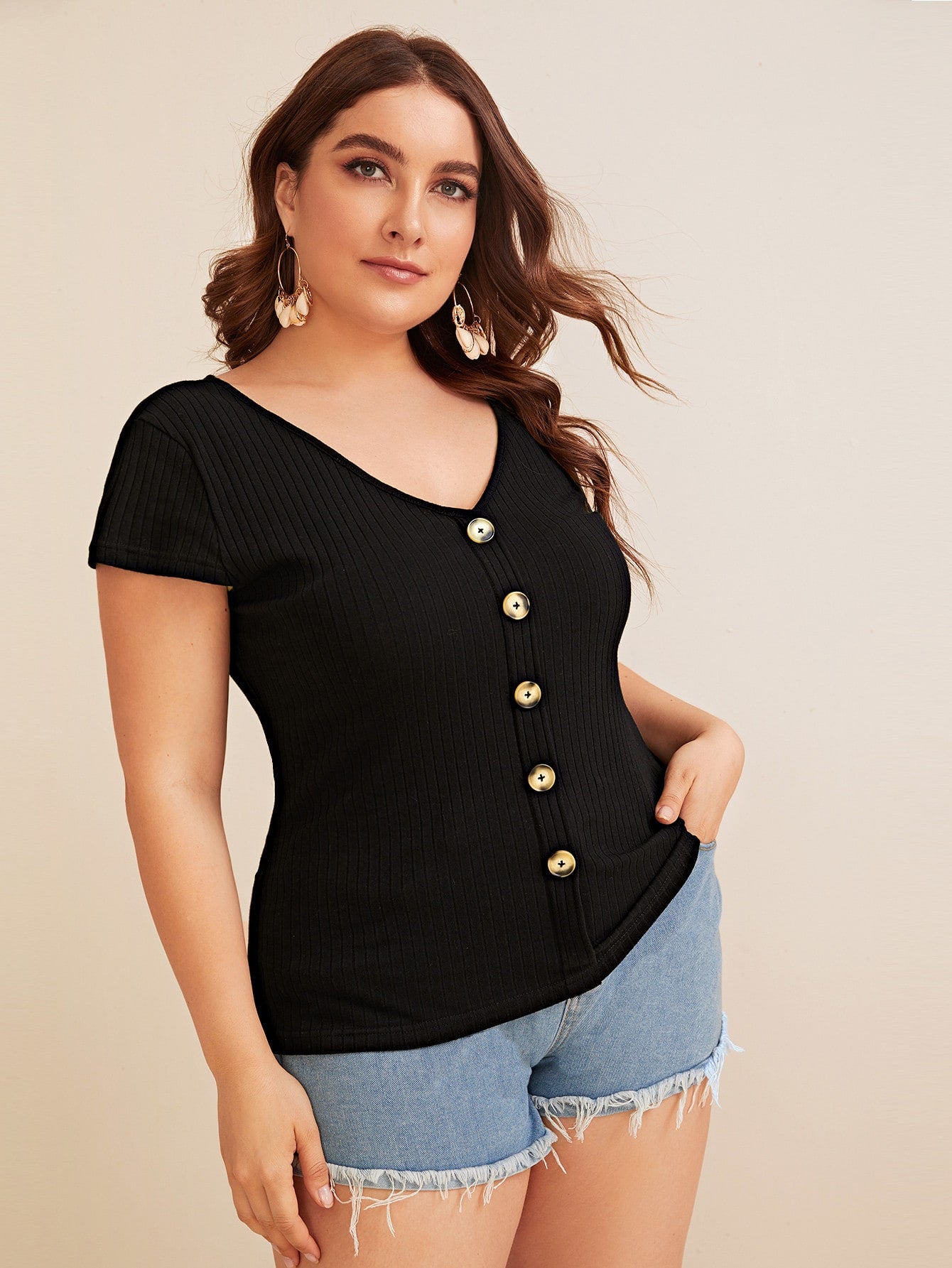 Plus Solid Button Front Tee