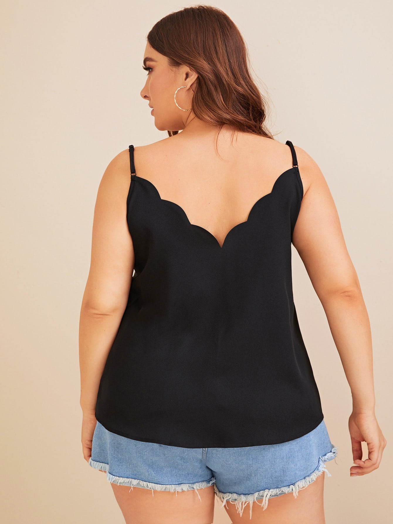 Plus Scallop Trim Button Front Cami Top