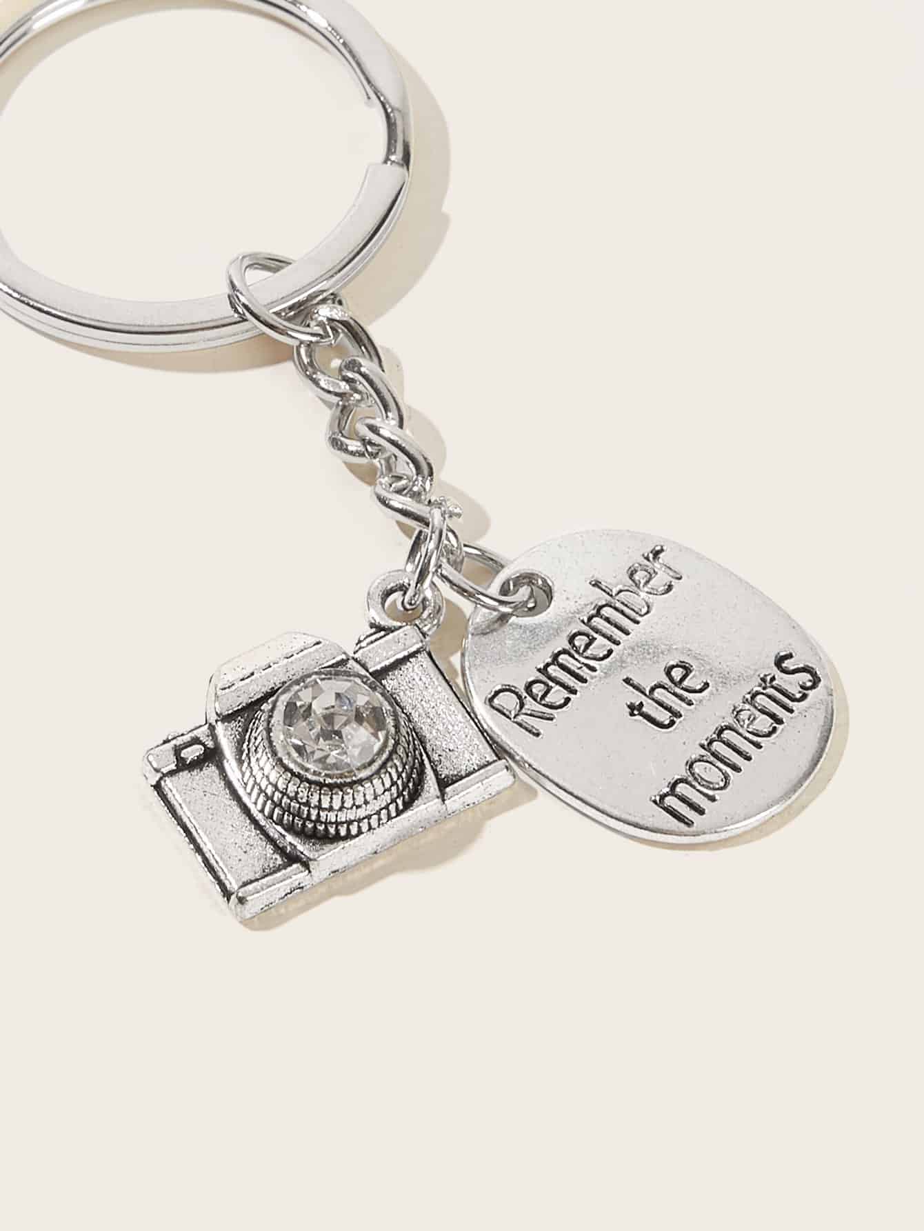 Letter Engraved & Camera Charm Keychain
