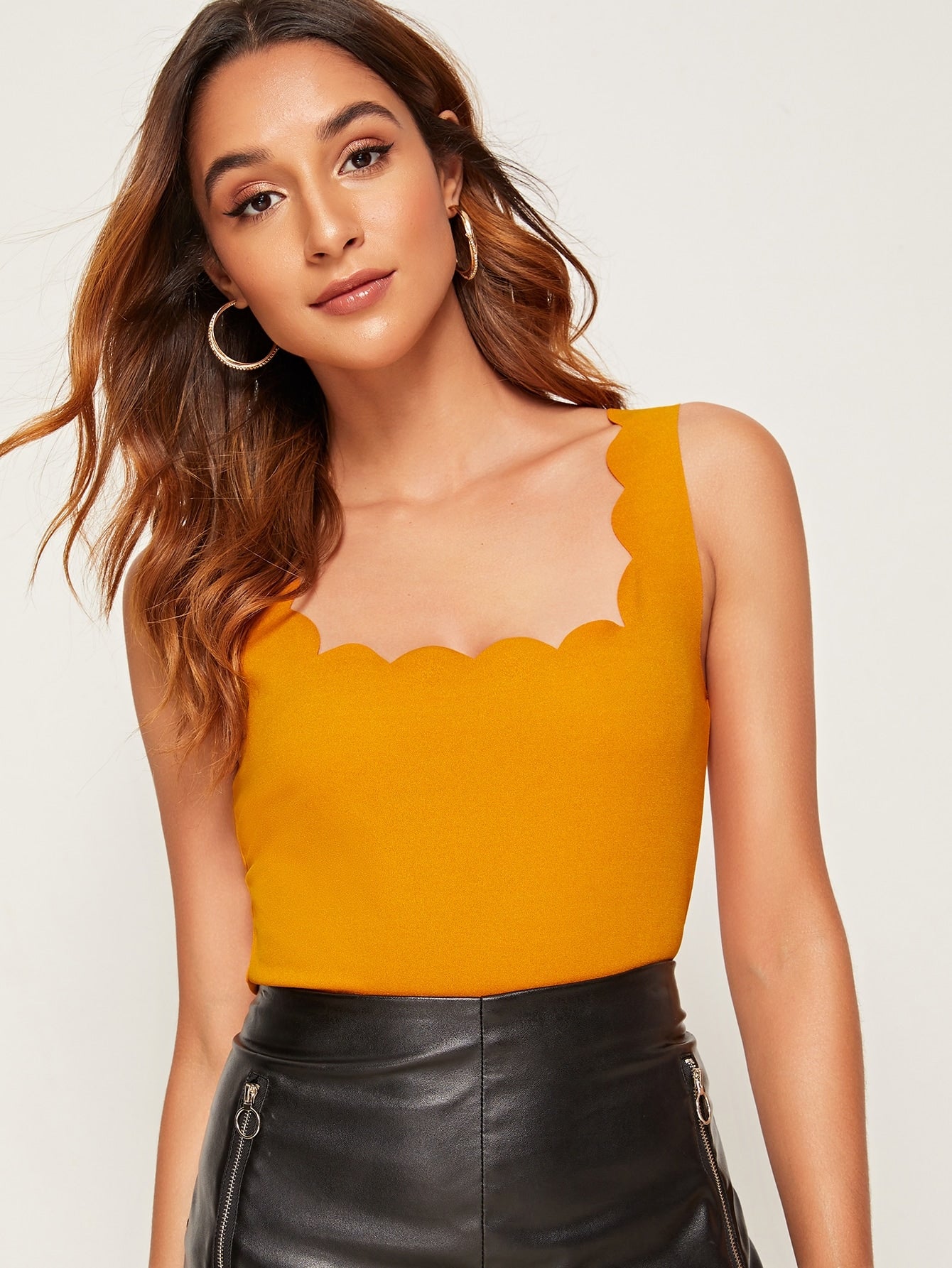 Scallop Trim Solid Tank Top