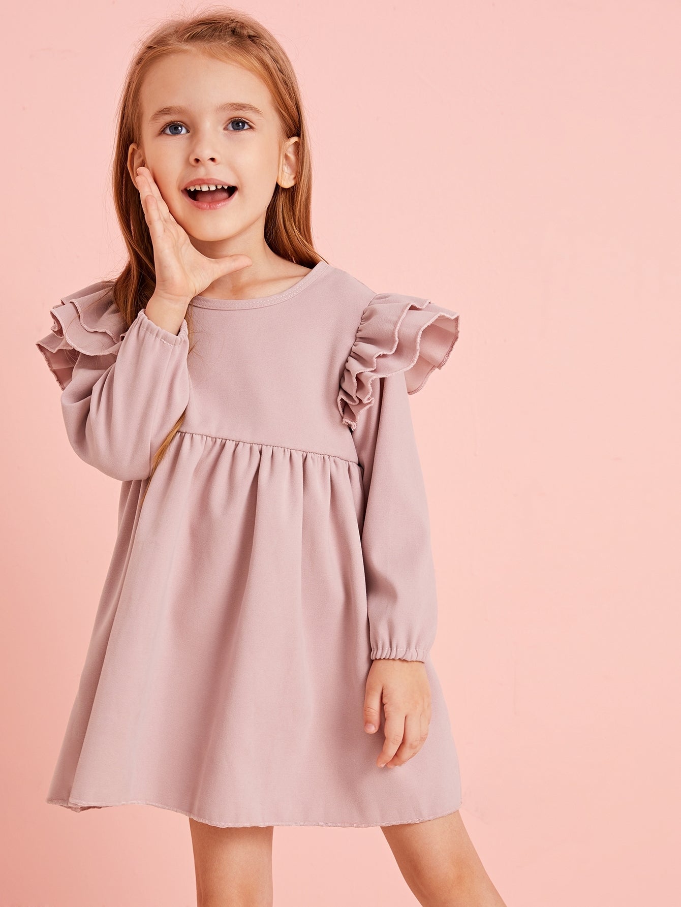 Toddler Girls Ruffle Trim Keyhole Back Dress