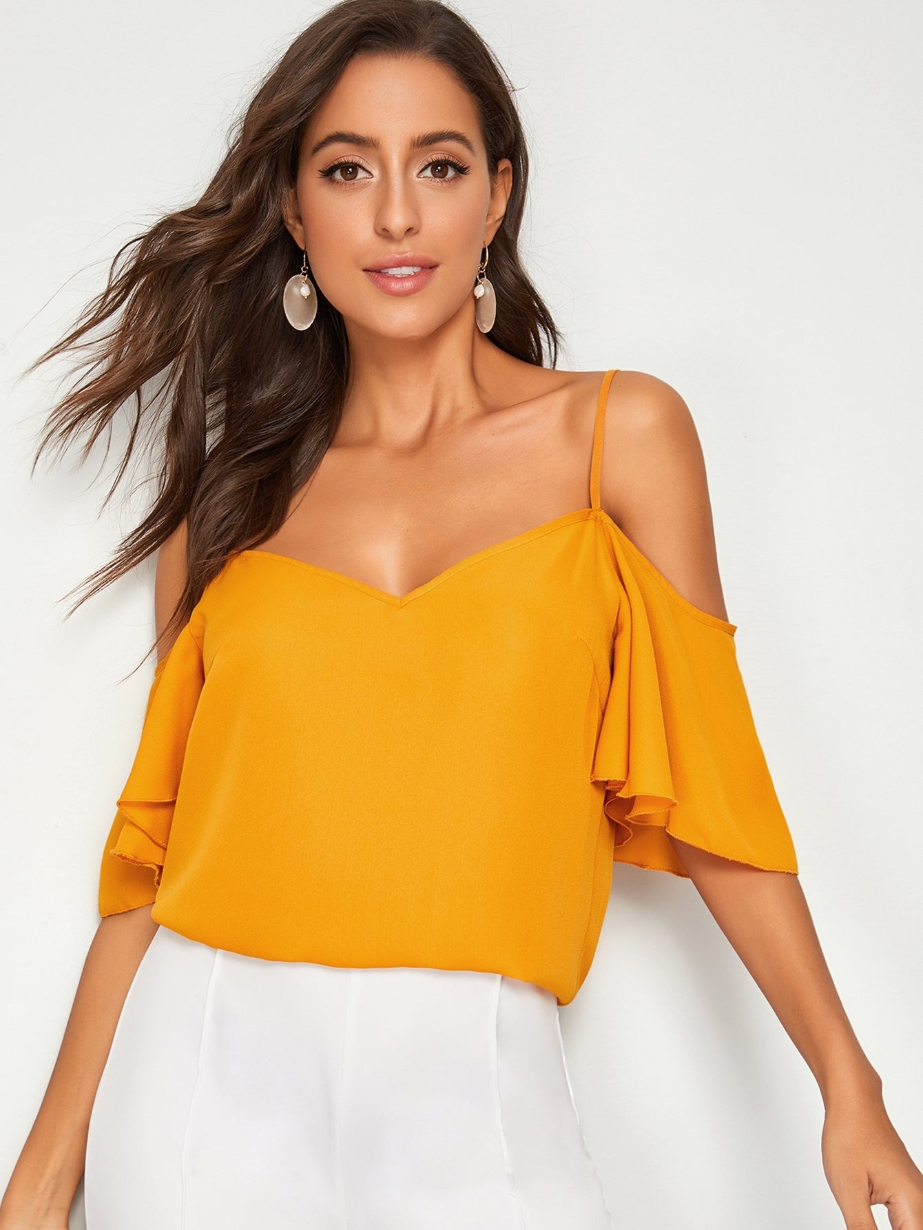 Cold Shoulder Flutter Sleeve Top