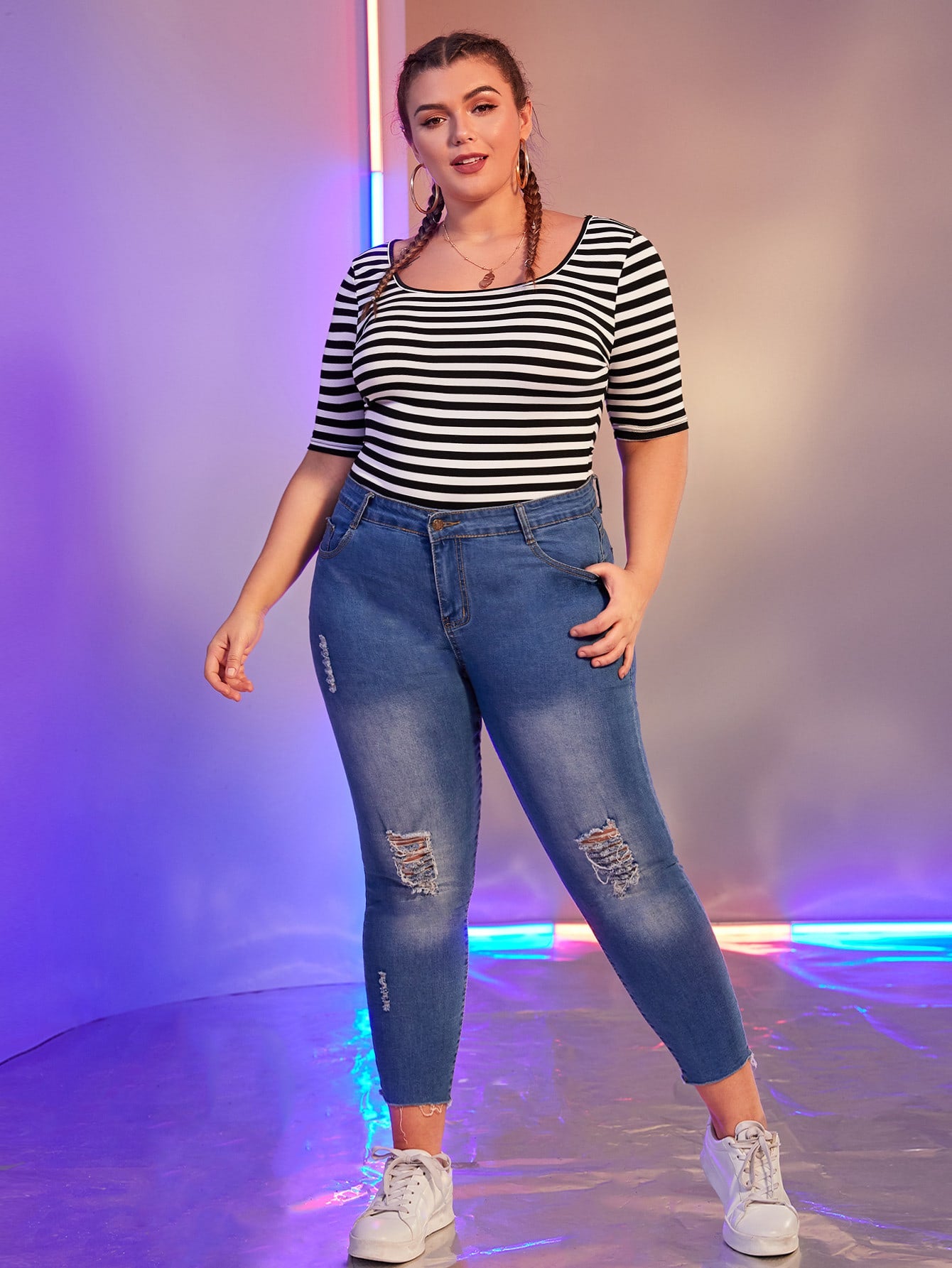 Plus Striped Form Fitted Top