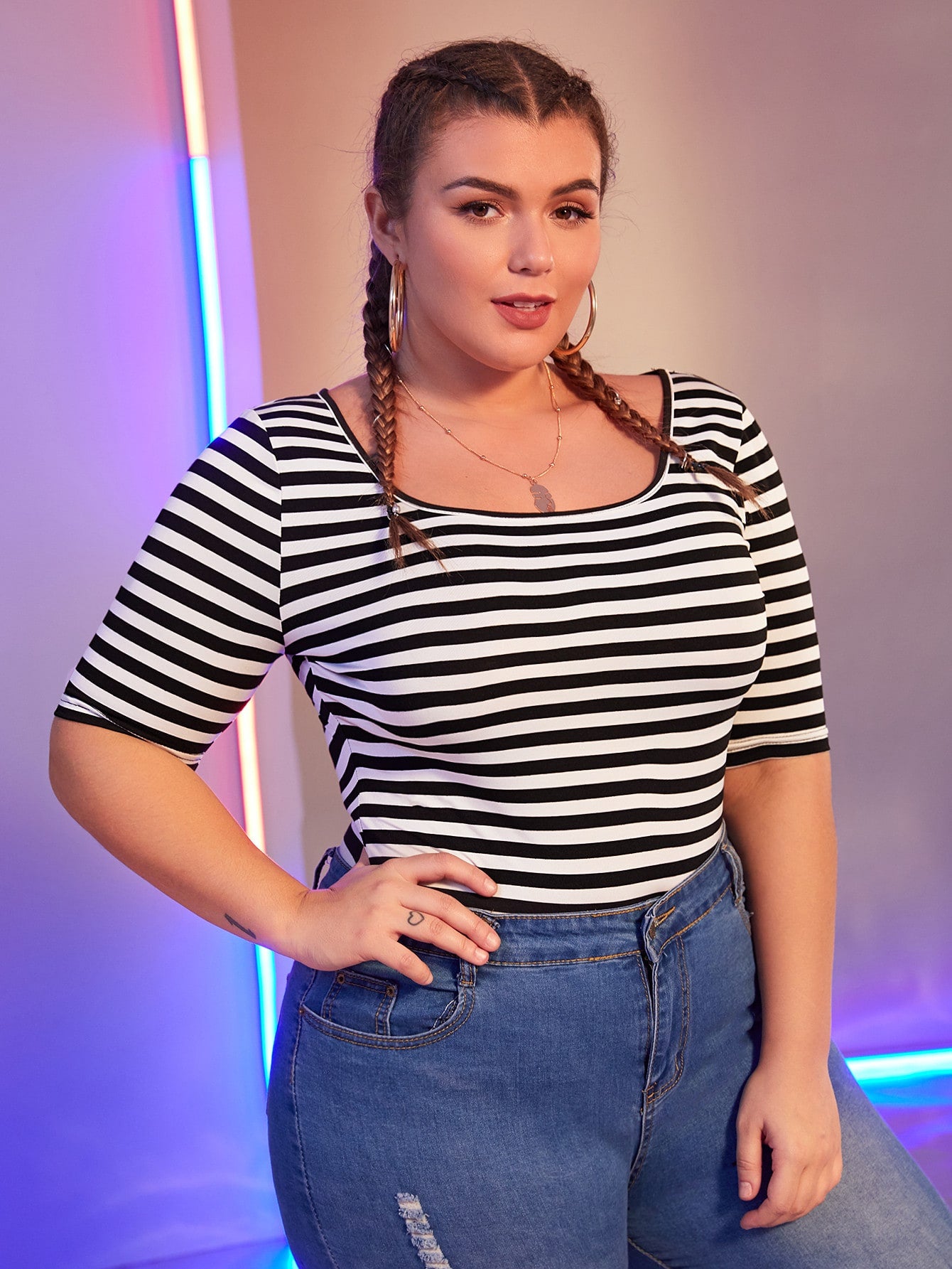 Plus Striped Form Fitted Top