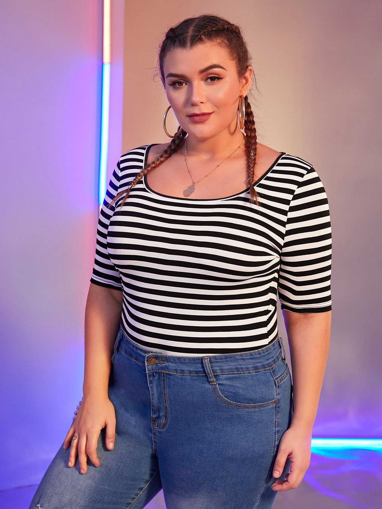 Plus Striped Form Fitted Top