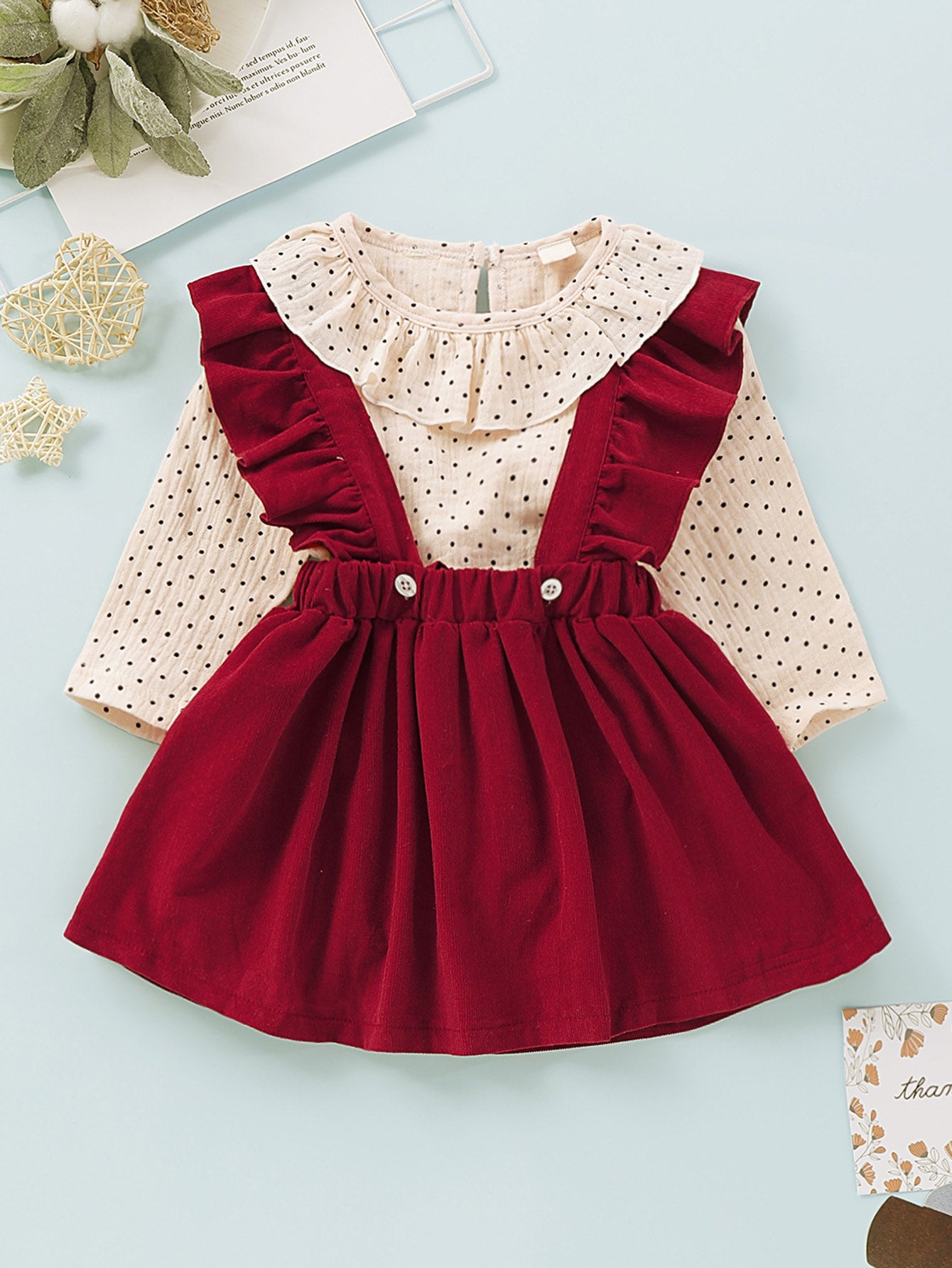 Baby Girl Polka Dot Ruffle Bodysuit & Pinafore Dress