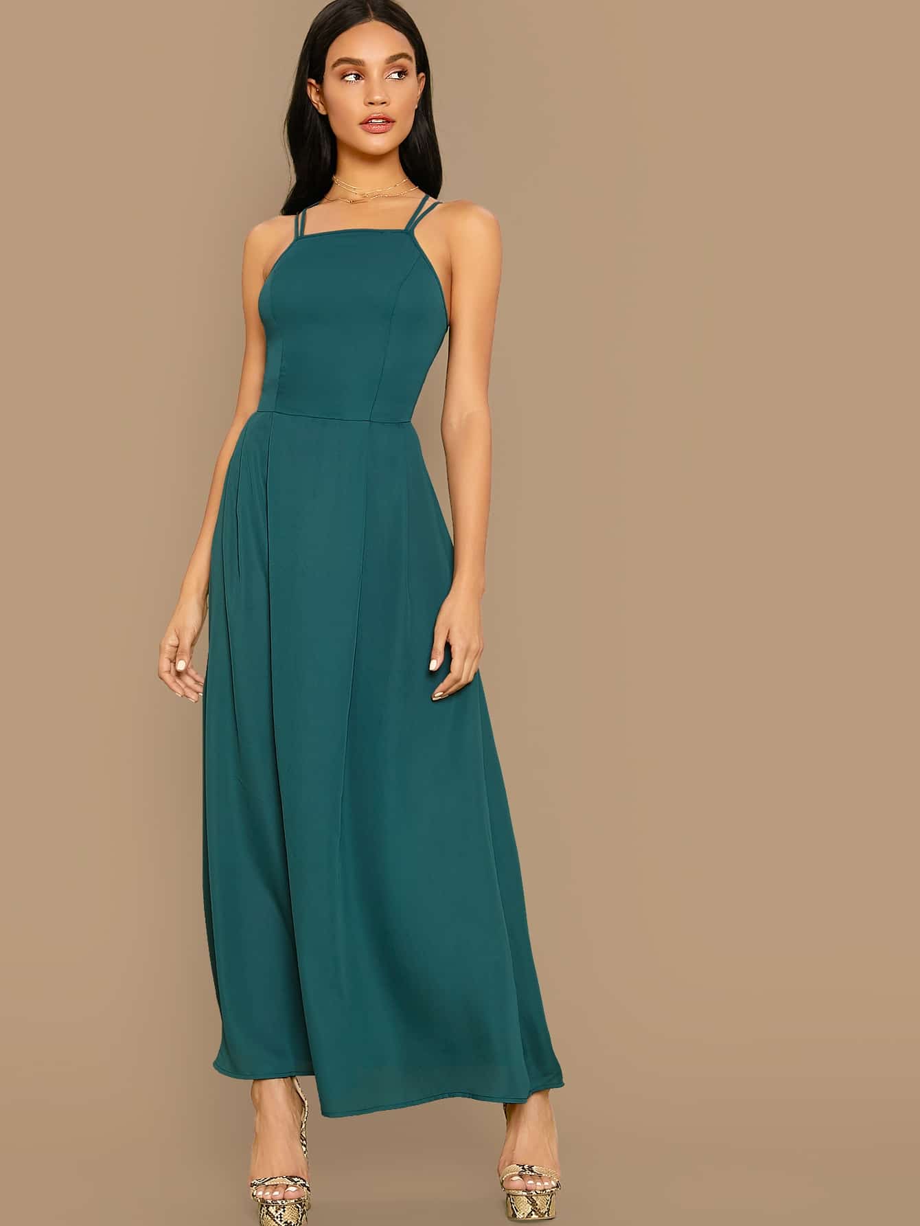 Lace Up Back Solid Dress