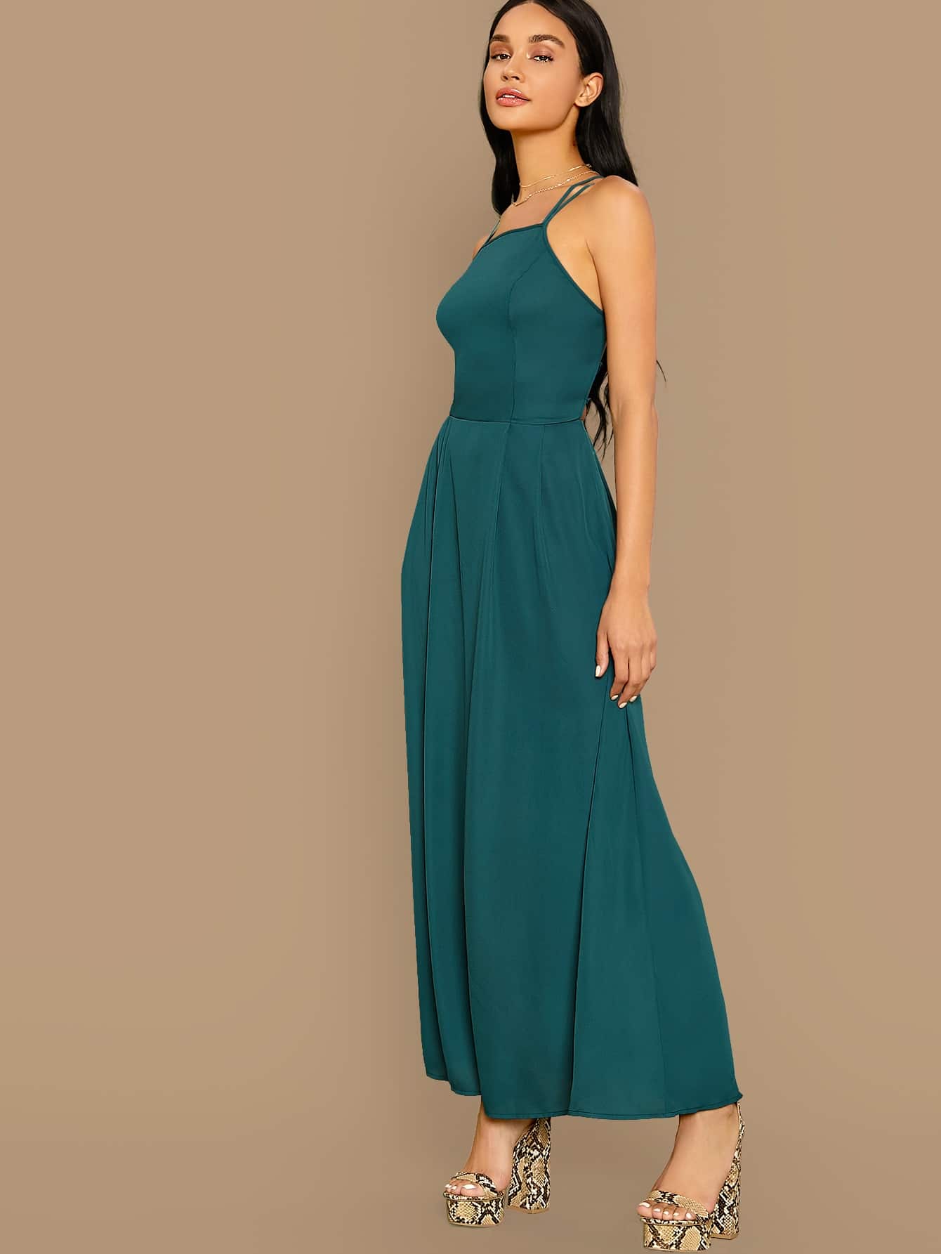 Lace Up Back Solid Dress
