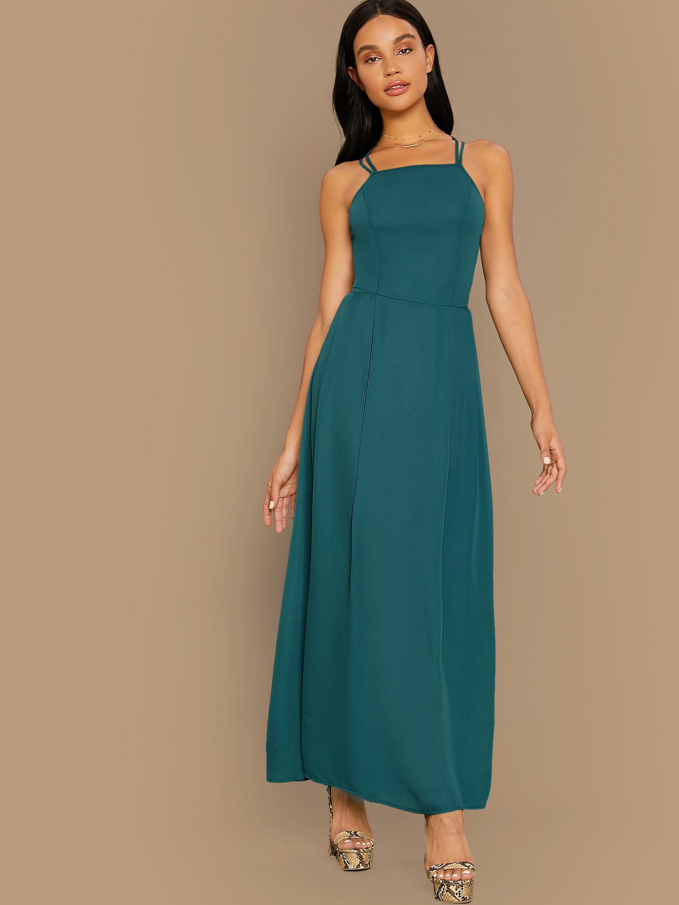 Lace Up Back Solid Dress