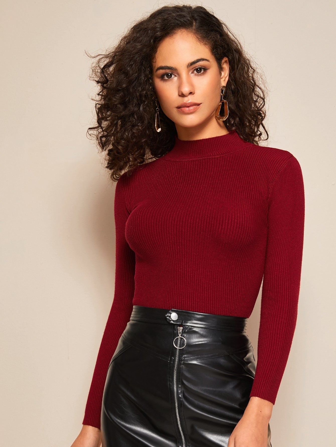 Solid Ribbed Fitted Basic Sweater